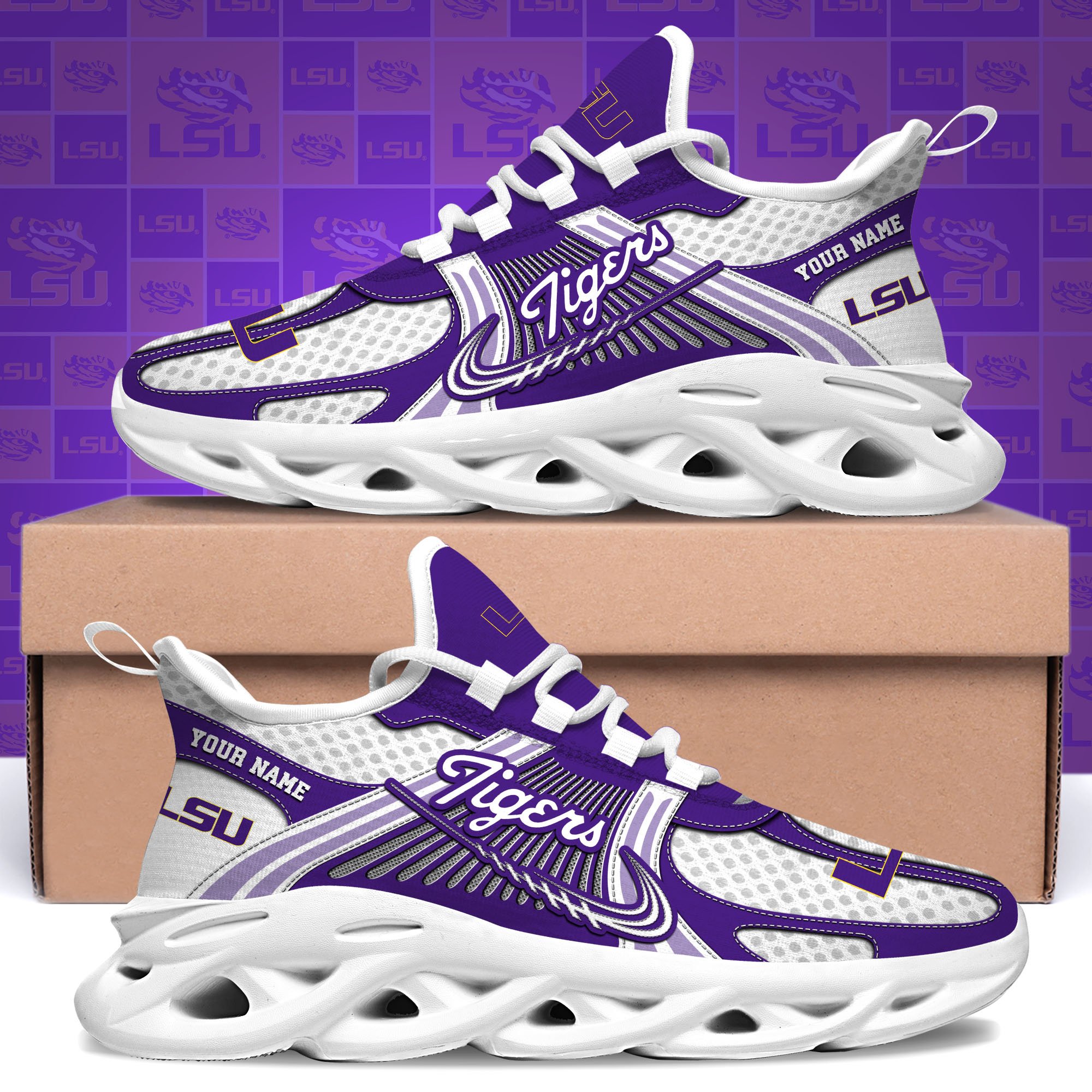 LSU TIGERS Clunky Sneakers Custom Your Name, Sport Sneakers, Sport Gifts For Fan, Gifts For Him