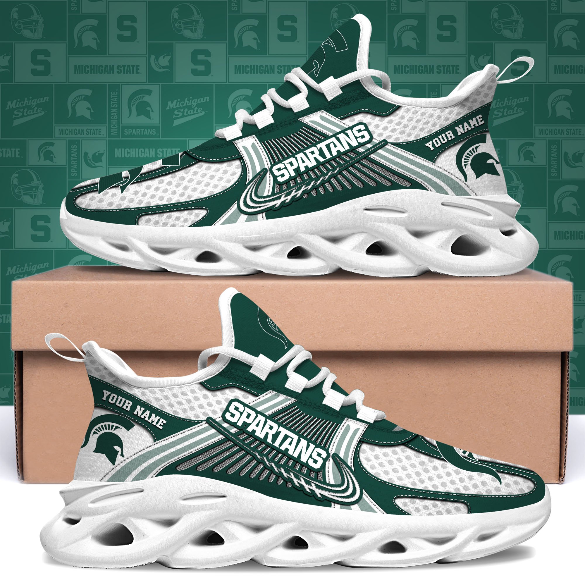 Michigan State Spartans Clunky Sneakers Custom Your Name, Sport Sneakers, Sport Gifts For Fan, Gifts For Him