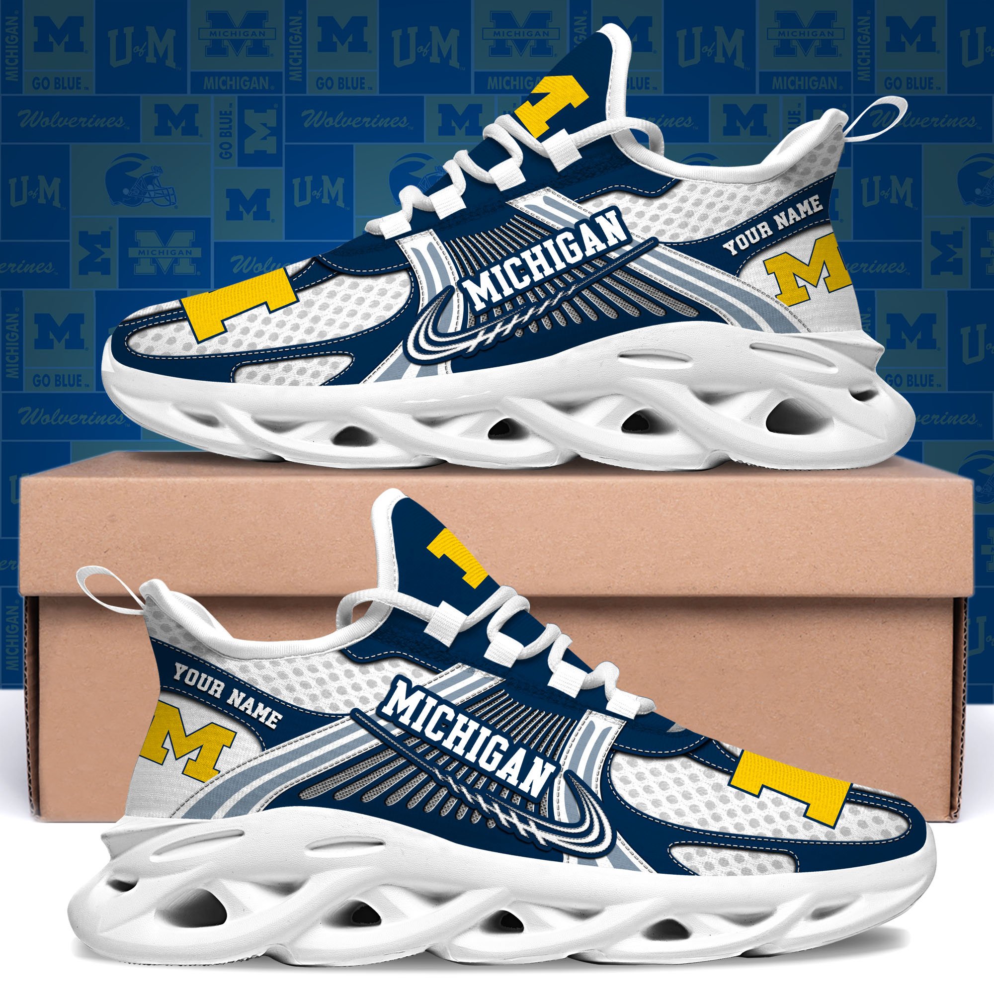 Michigan Wolverines Clunky Sneakers Custom Your Name, Sport Sneakers, Sport Gifts For Fan, Gifts For Him
