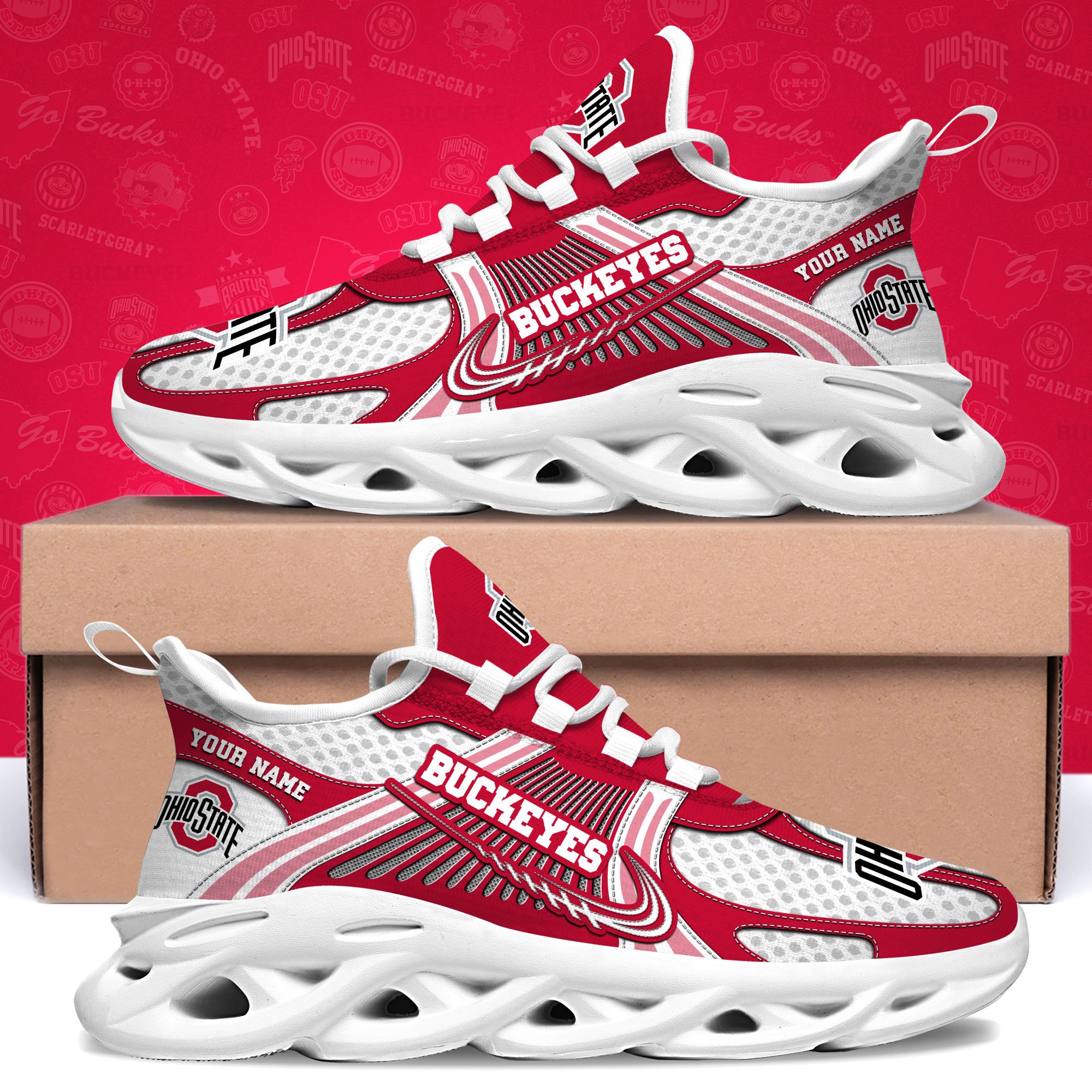 Ohio State Buckeyes Clunky Sneakers Custom Your Name, Sport Sneakers, Sport Gifts For Fan, Gifts For Him
