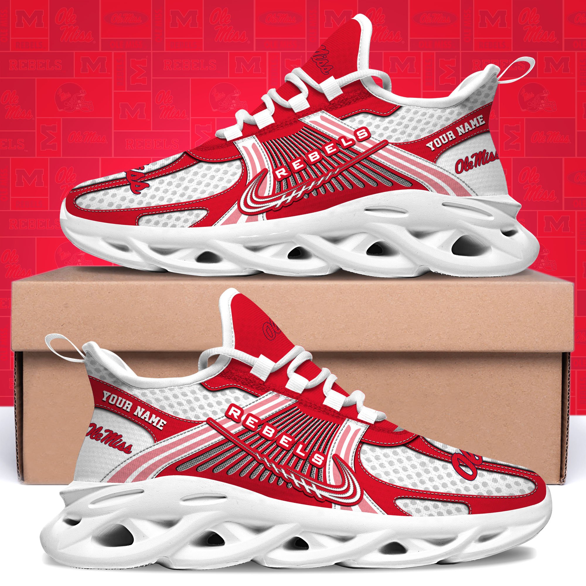 Ole Miss Rebels Clunky Sneakers Custom Your Name, Sport Sneakers, Sport Gifts For Fan, Gifts For Him