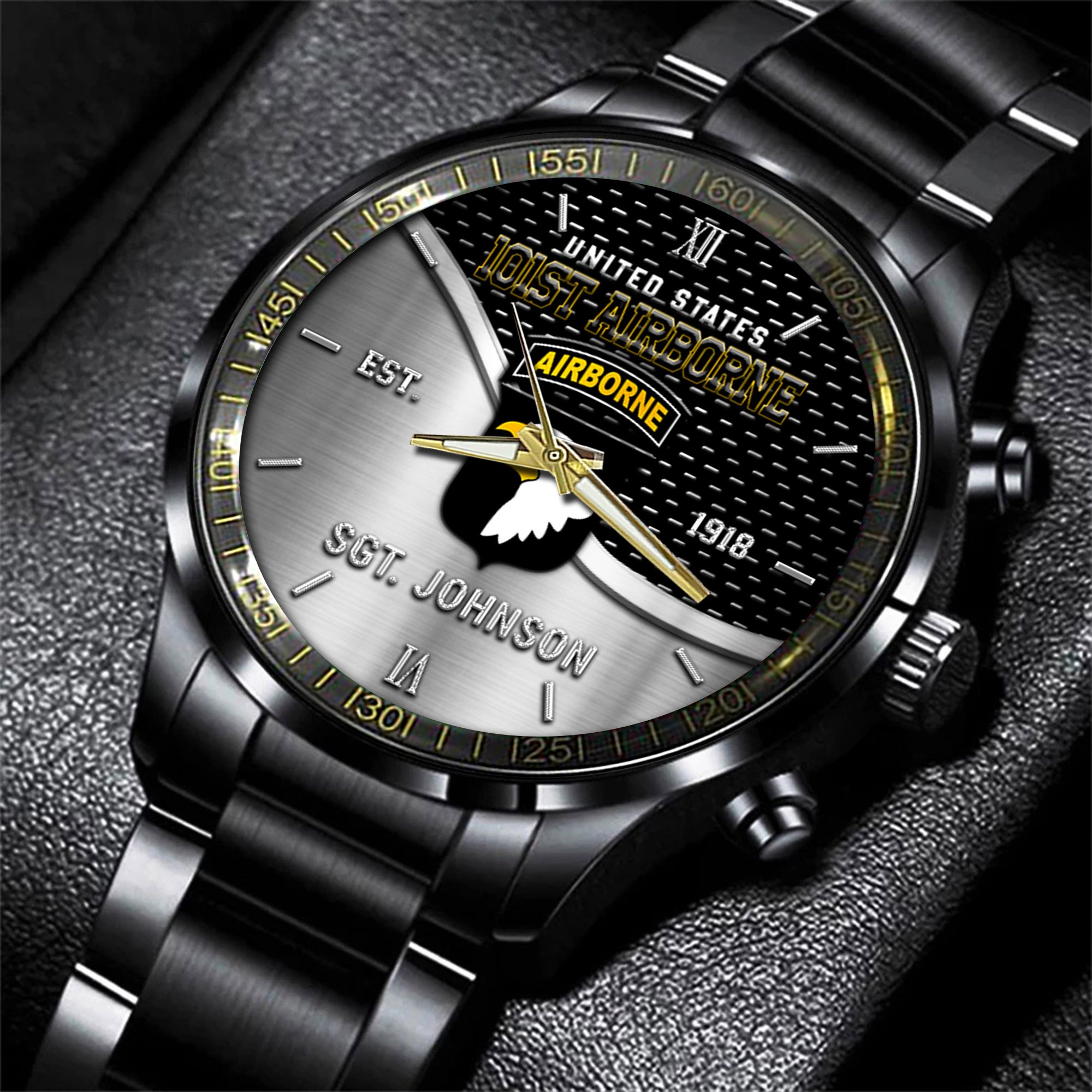 101St Airborne Division Black Fashion Watch Custom Your Name, Military Watch, Gifts For Soldiers 