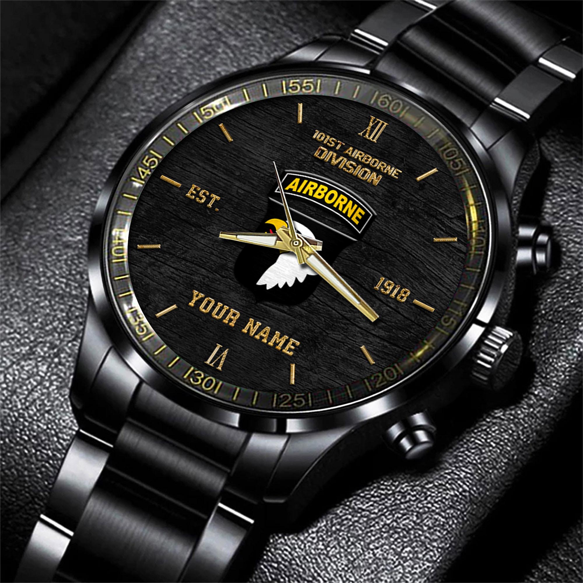 101St Airborne Division Black Fashion Watch Custom Your Name, US Military Watch, Gift For Soldiers 