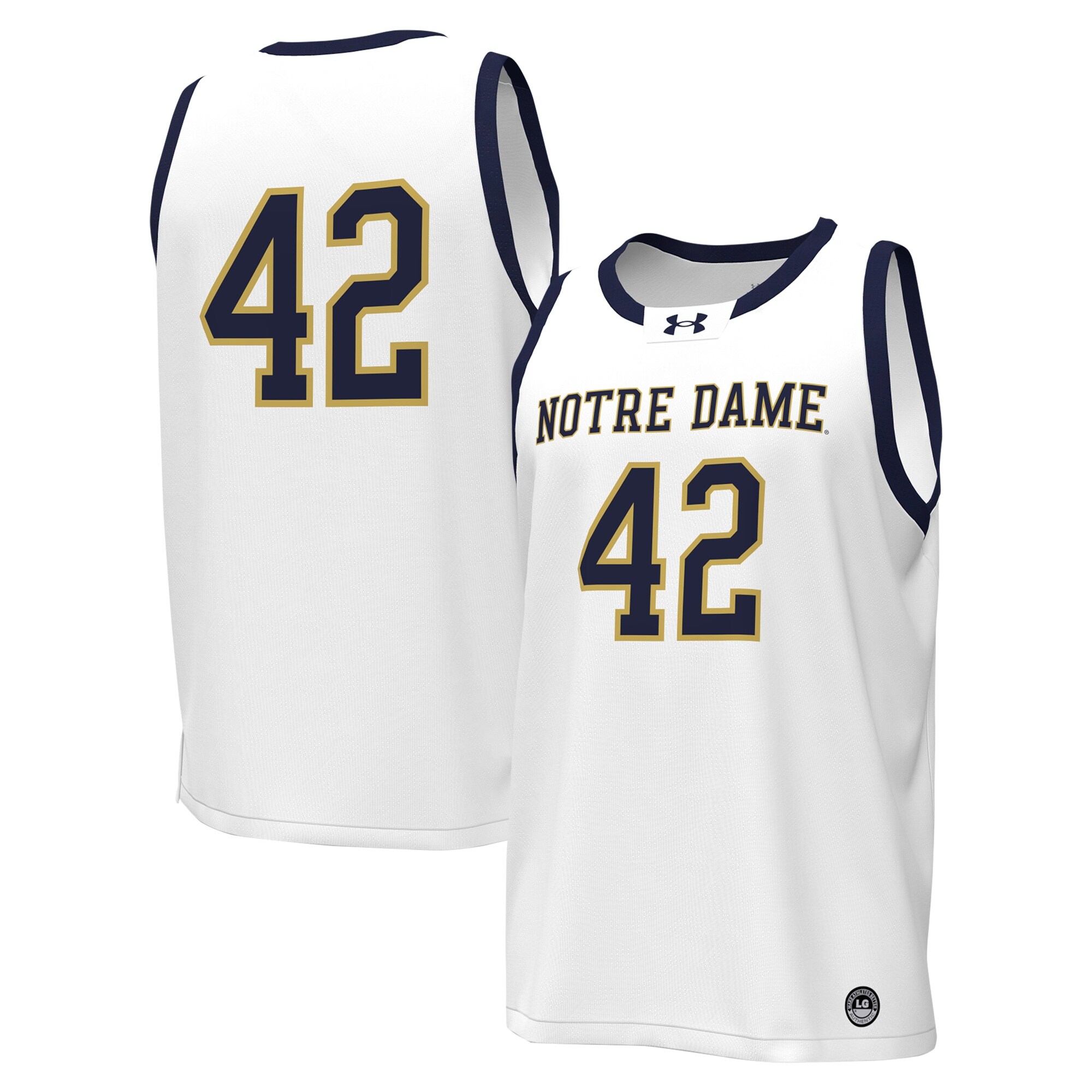 #42 Notre Dame Fighting Irish Under Armour Replica Basketball Jersey - White