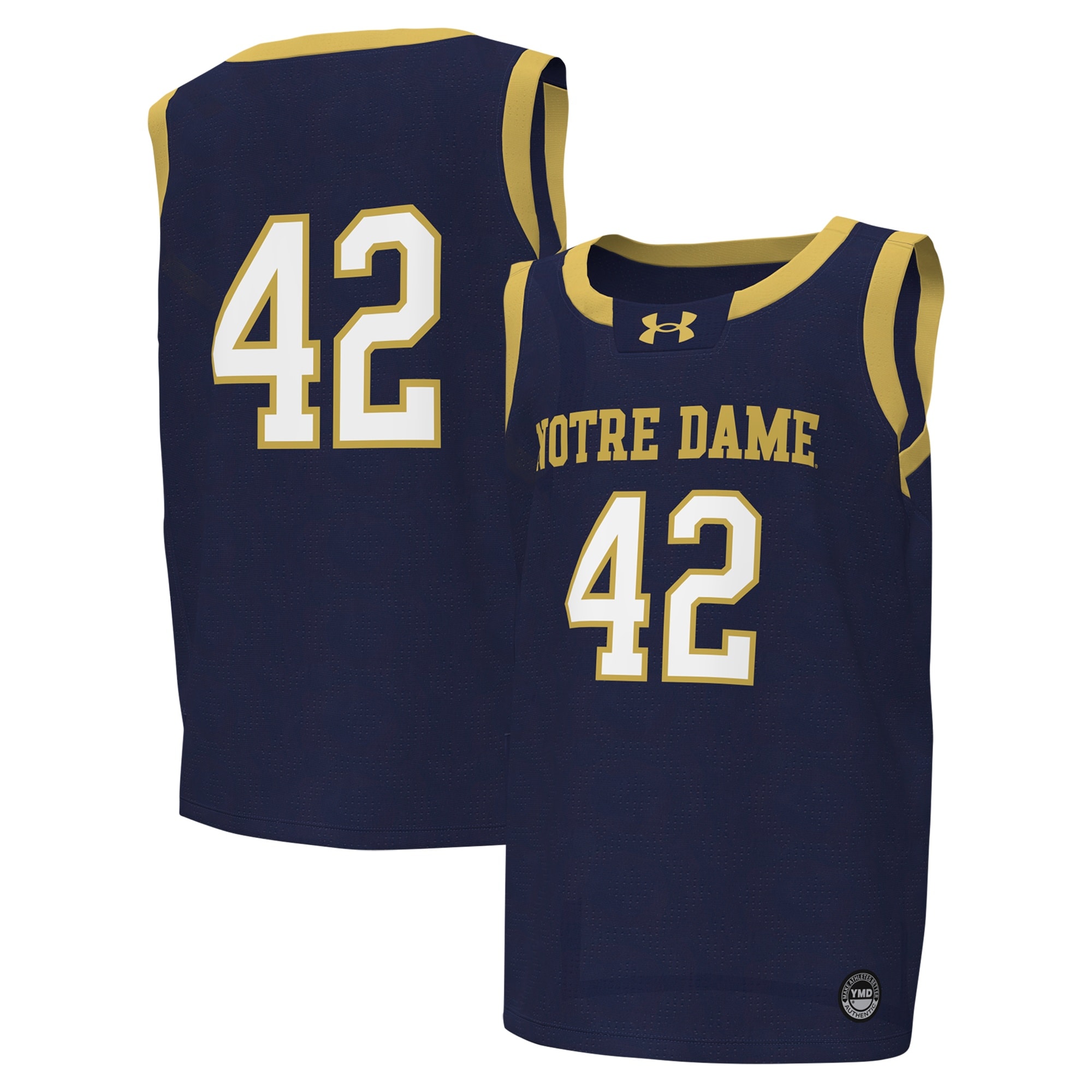 #42Notre Dame Fighting Irish Under Armour Youth Replica Basketball Jersey - Navy