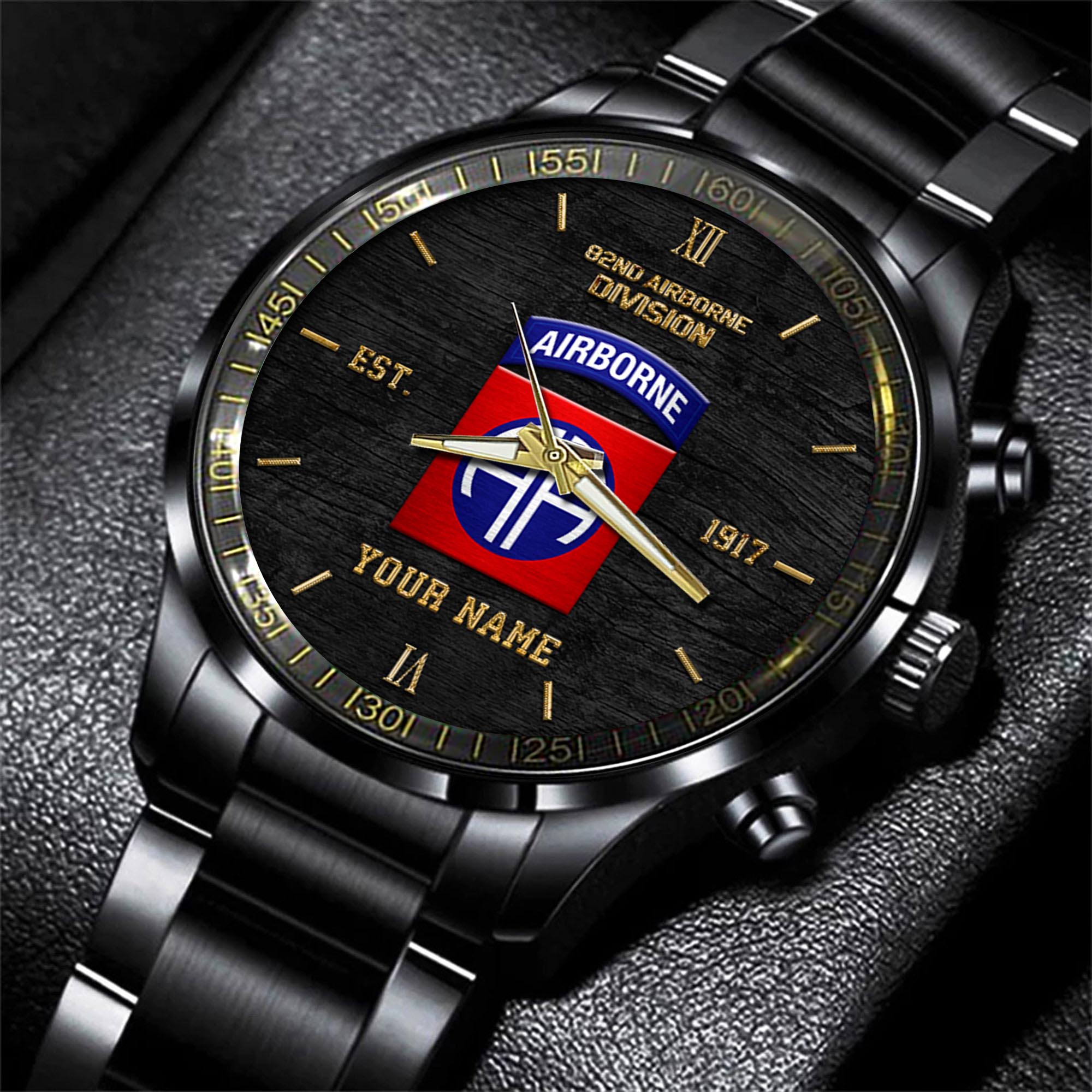 82Nd Airborne Black Fashion Watch Custom Your Name, US Military Watch, Gift For Soldiers 