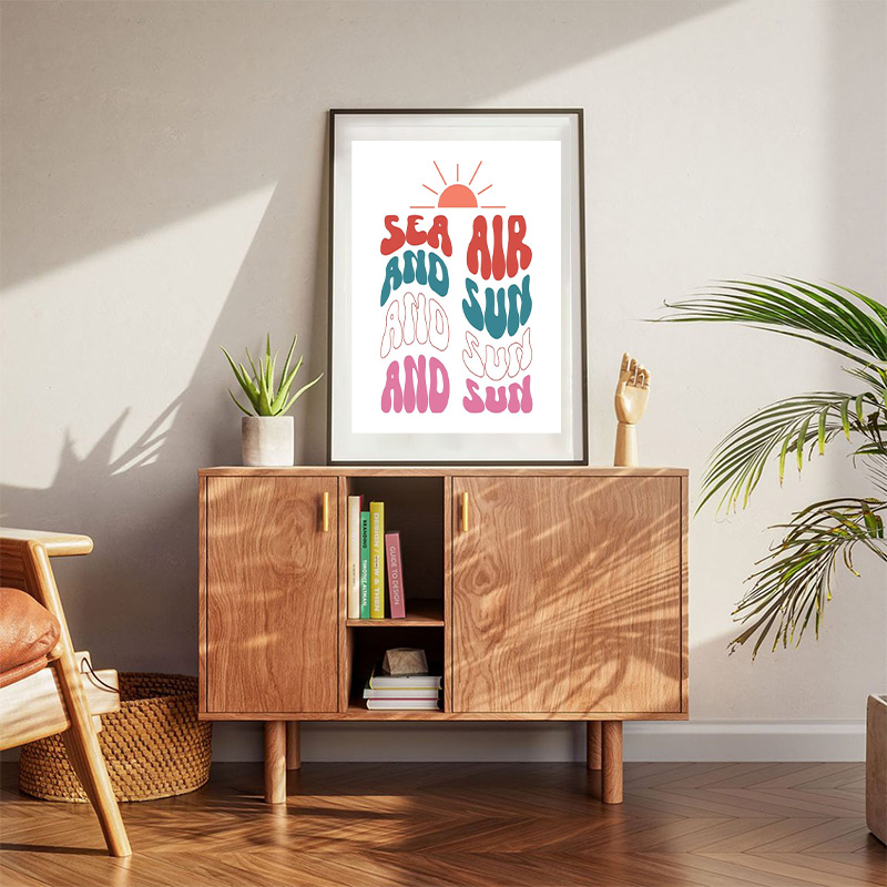 A Deisgn With Words Sea Air And Sun And Sun On It Poster