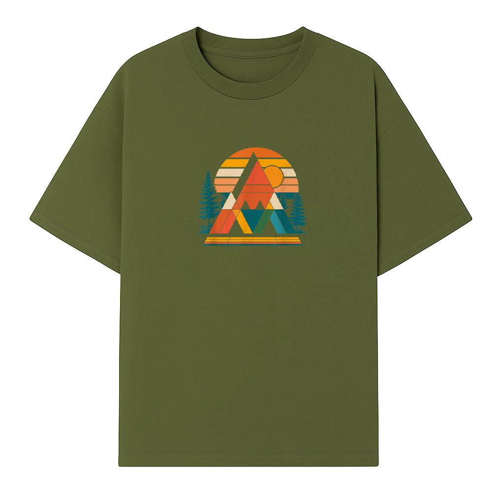 Abstract Art Mountain Sunset Nature Geometric T-Shirt - Image 3