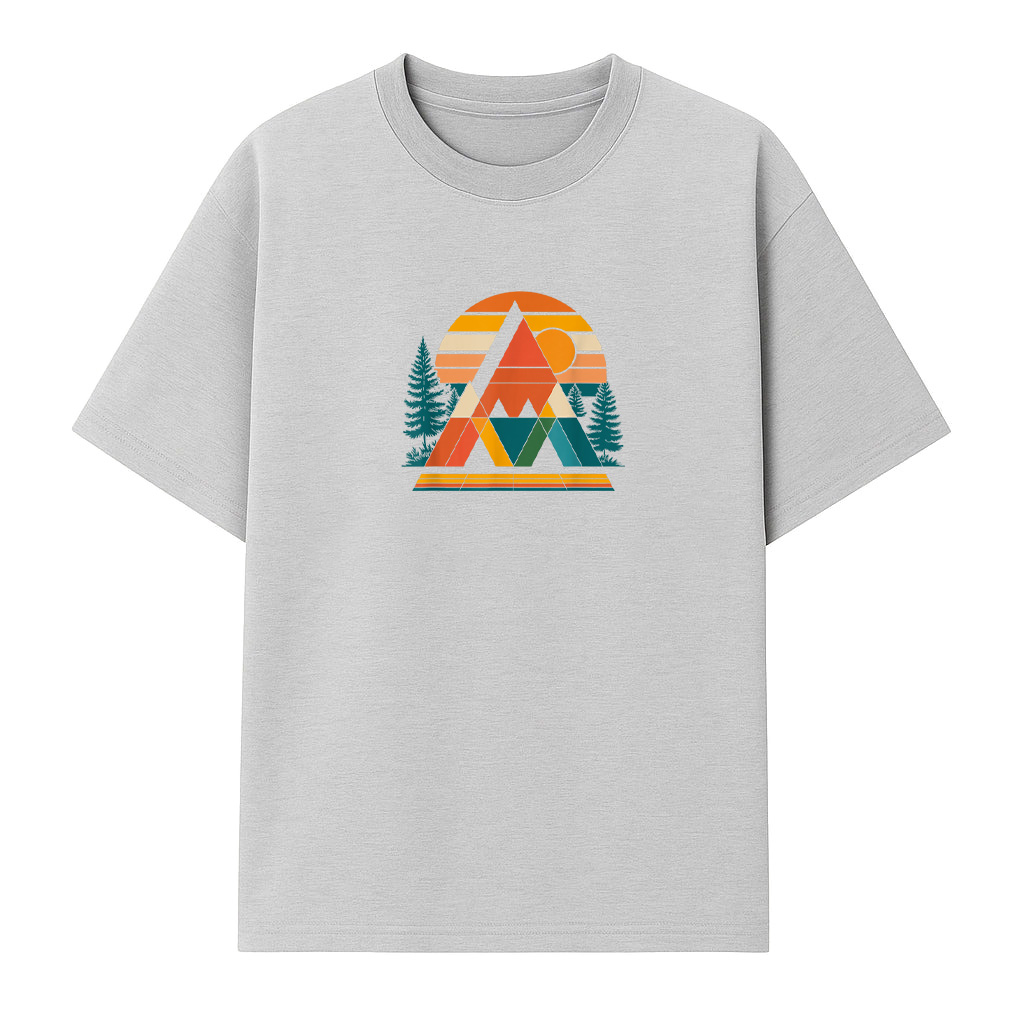 Abstract Art Mountain Sunset Nature Geometric T-Shirt - Image 4