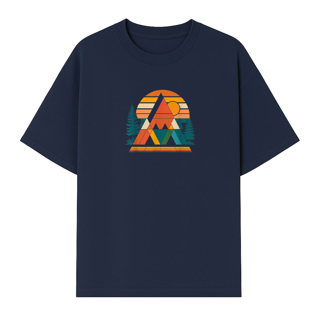 Abstract Art Mountain Sunset Nature Geometric T-Shirt - Image 5