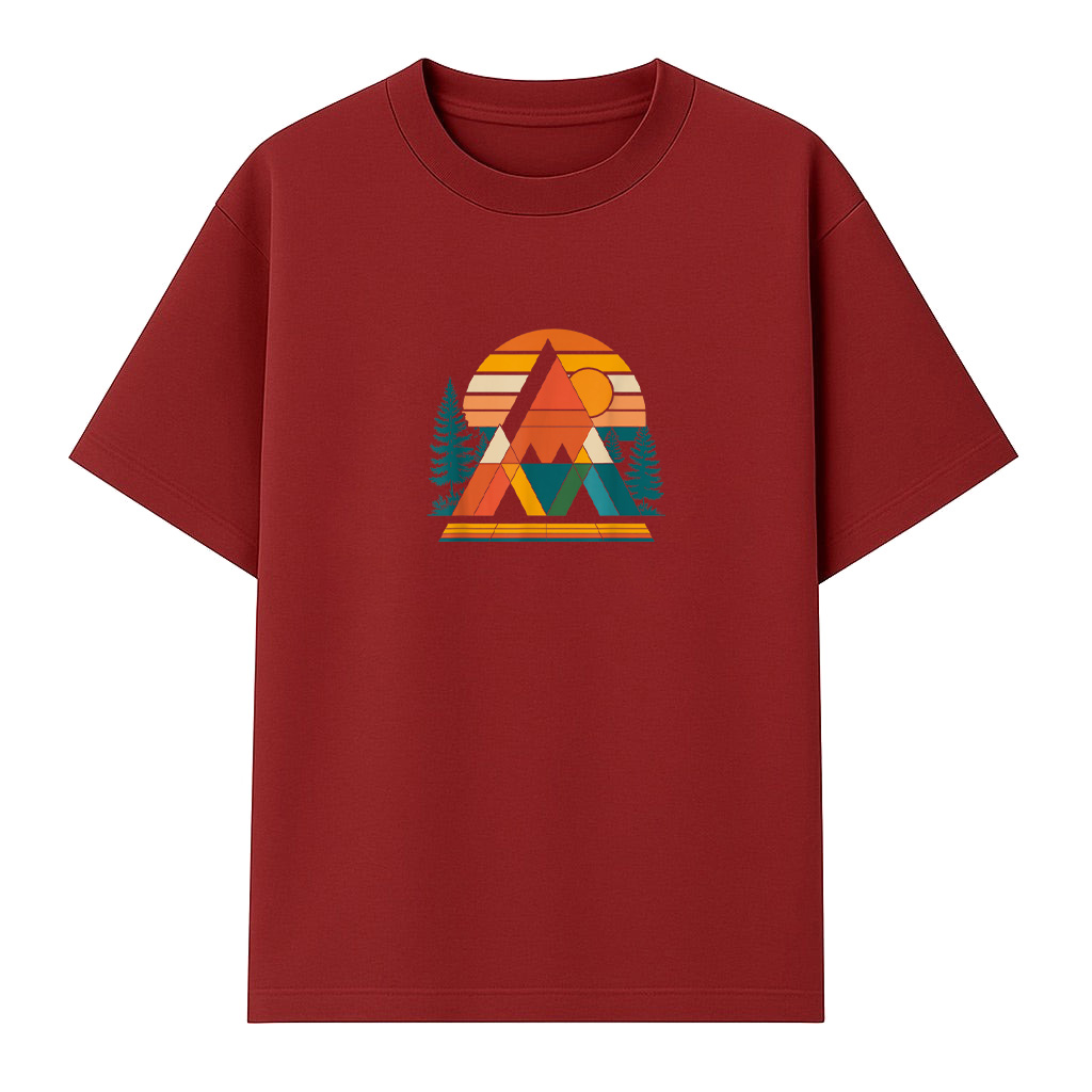 Abstract Art Mountain Sunset Nature Geometric T-Shirt - Image 6