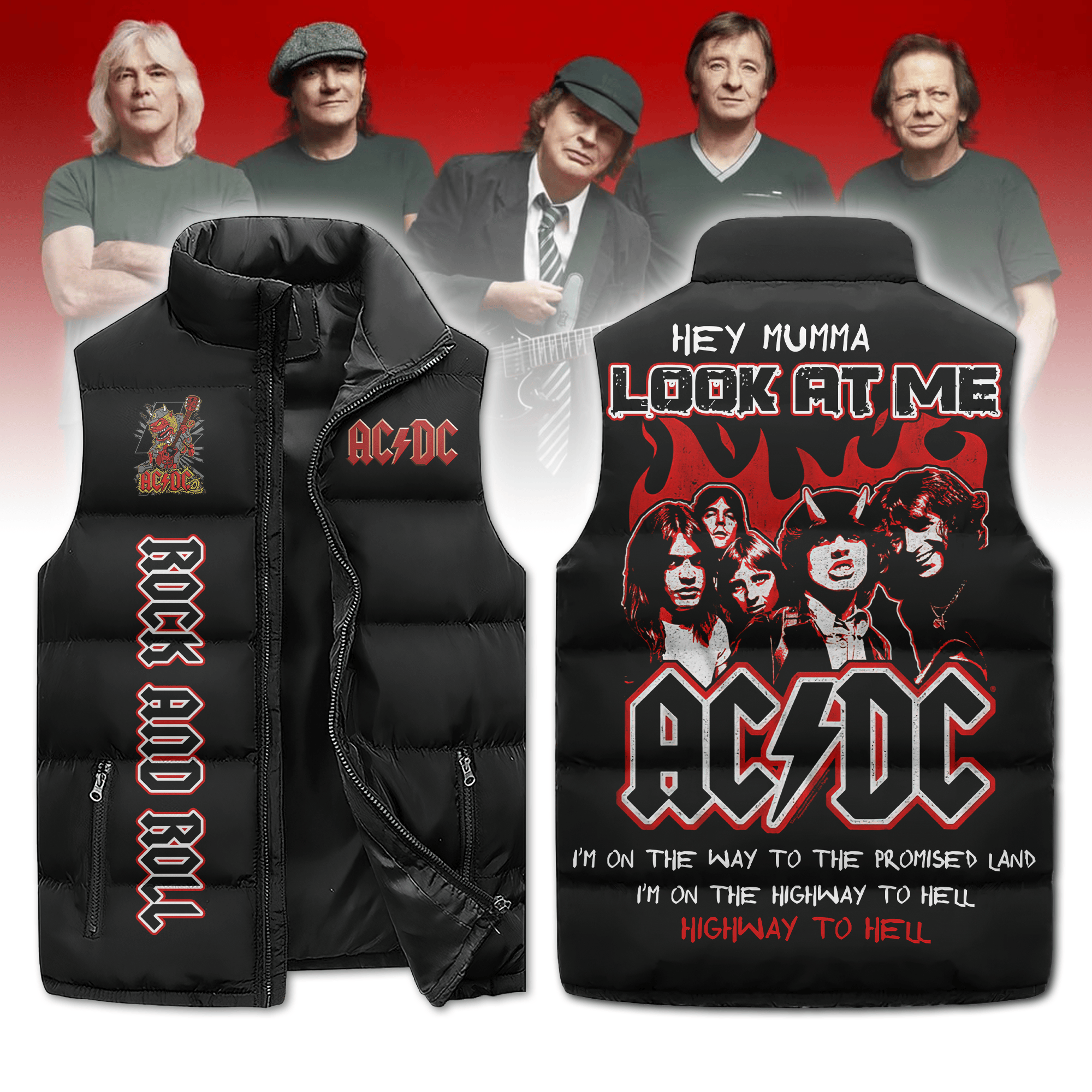 AC DC Band Music Sleeveless Puffer Jacket