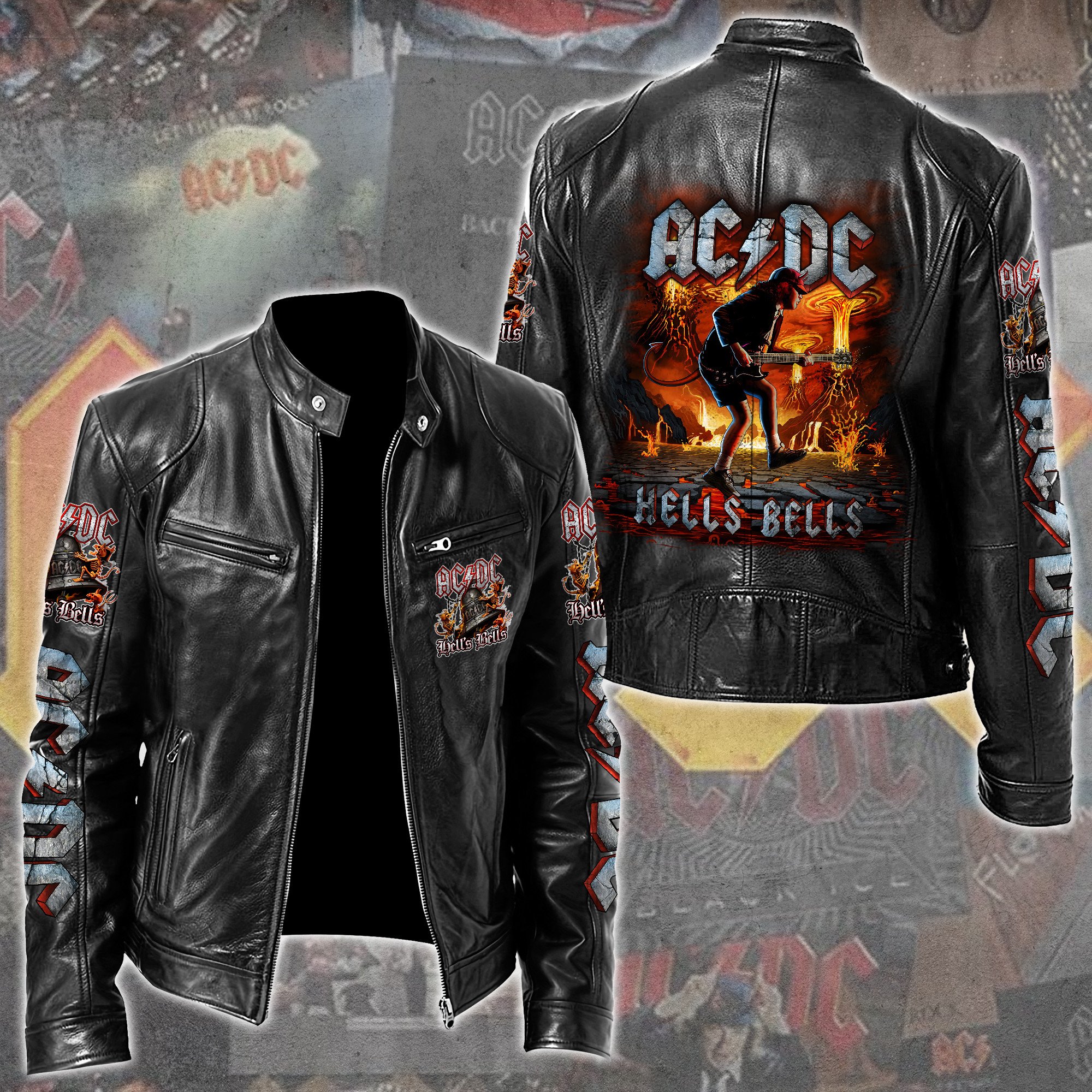 AC DC Music Leather Bomber Jacket
