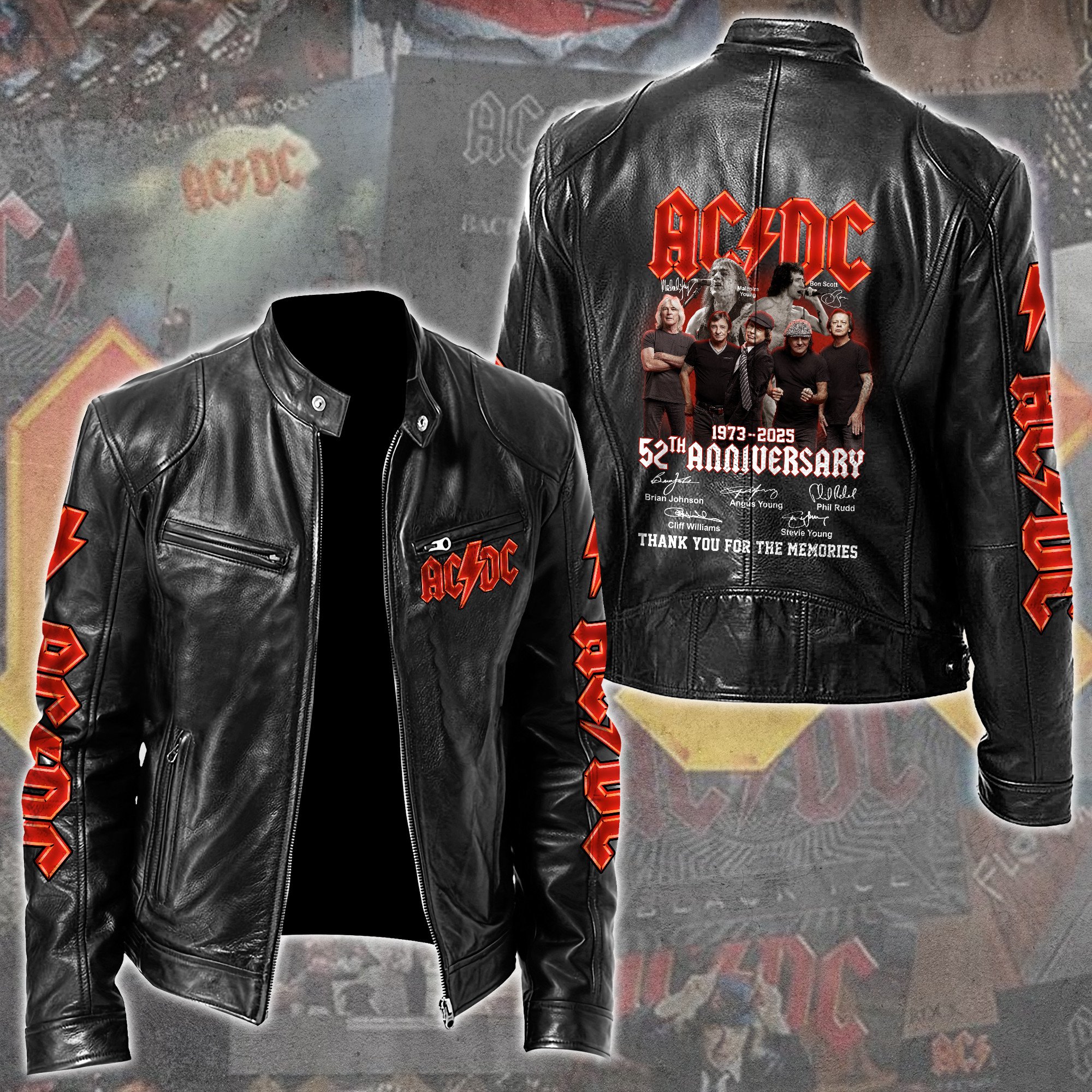 AC DC Music Leather Bomber Jacket