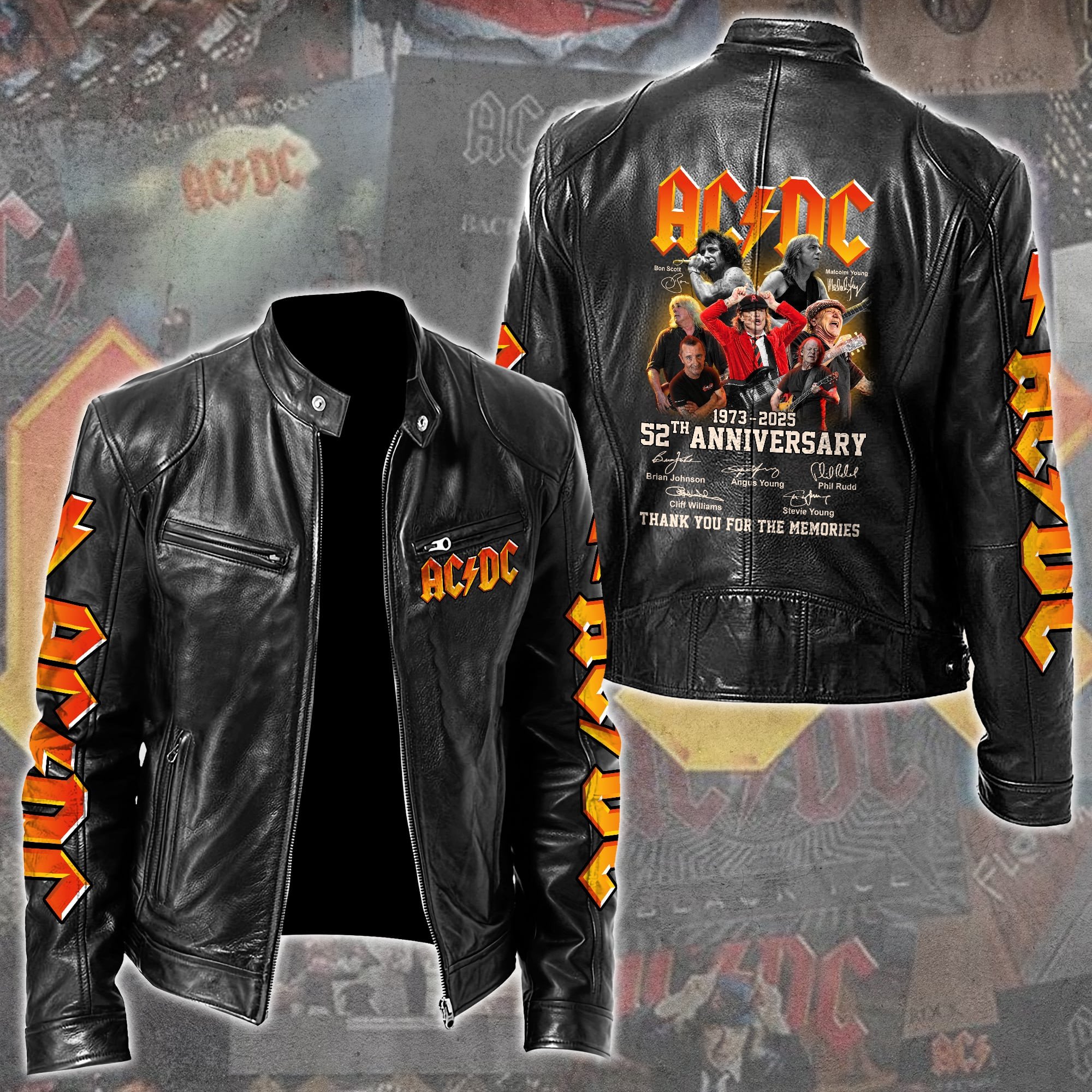 AC DC Music Leather Bomber Jacket