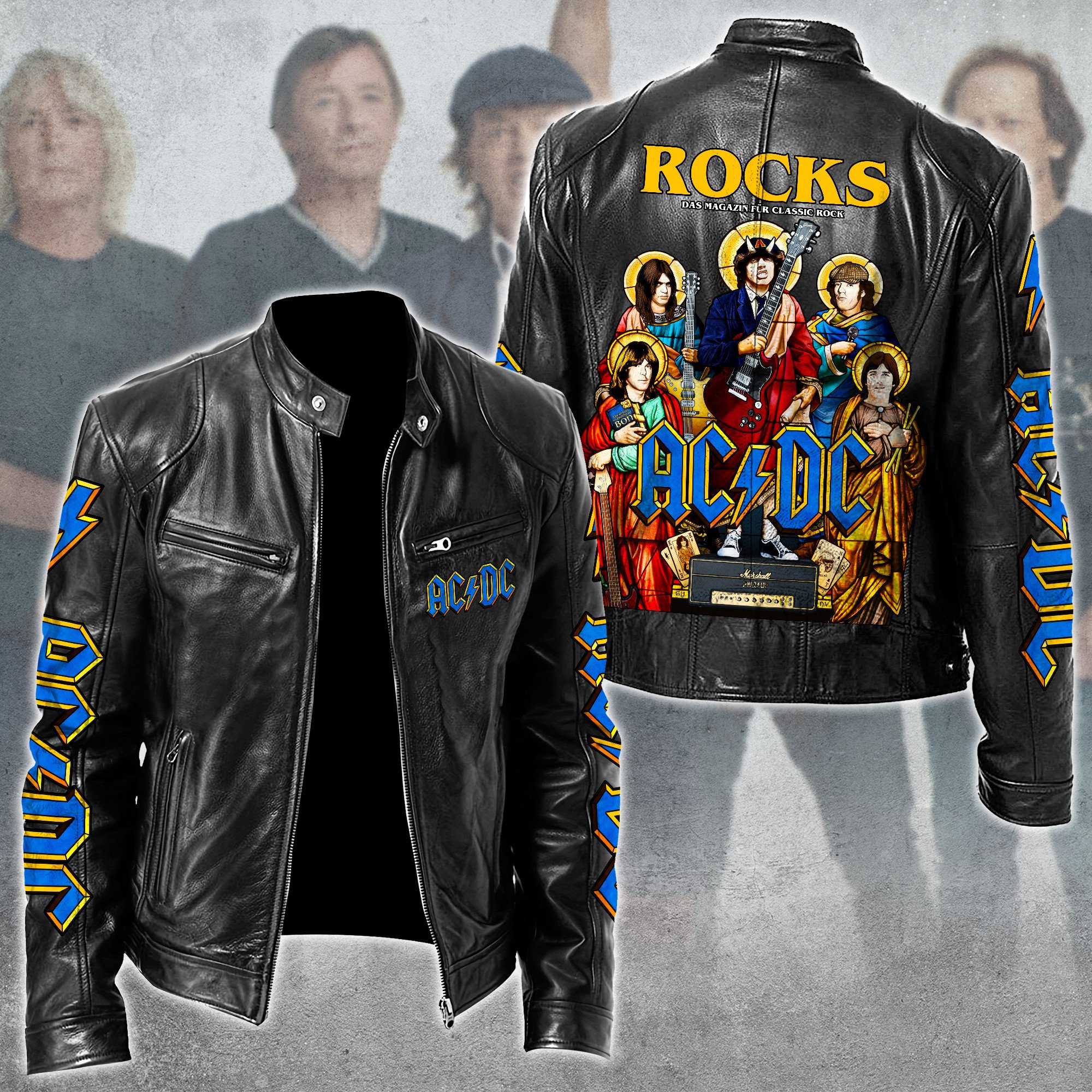 AC DC Music Leather Bomber Jacket