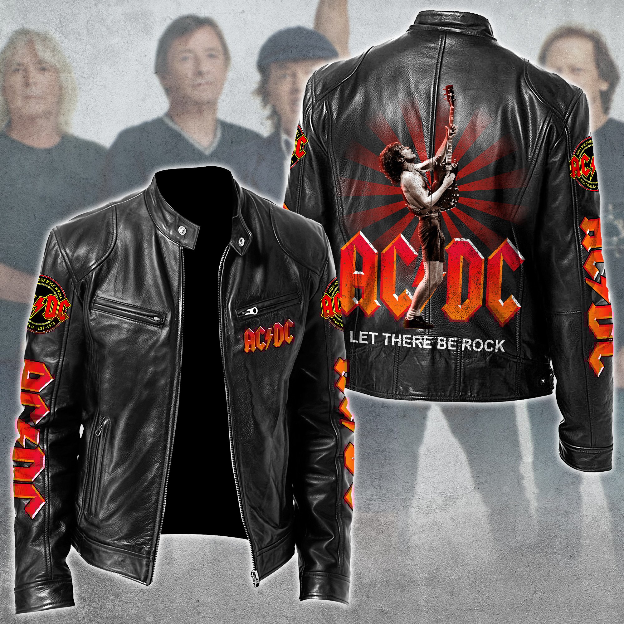 AC DC Music Leather Bomber Jacket