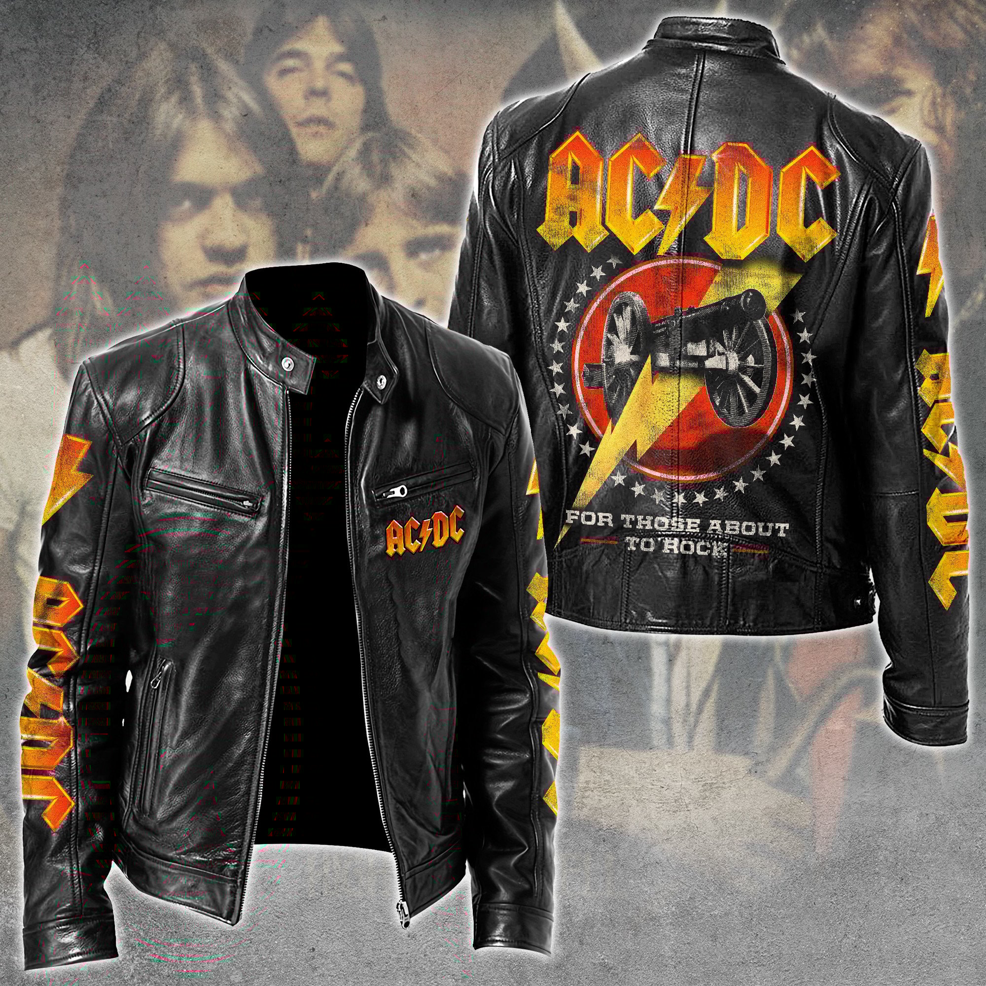 AC DC Music Leather Bomber Jacket