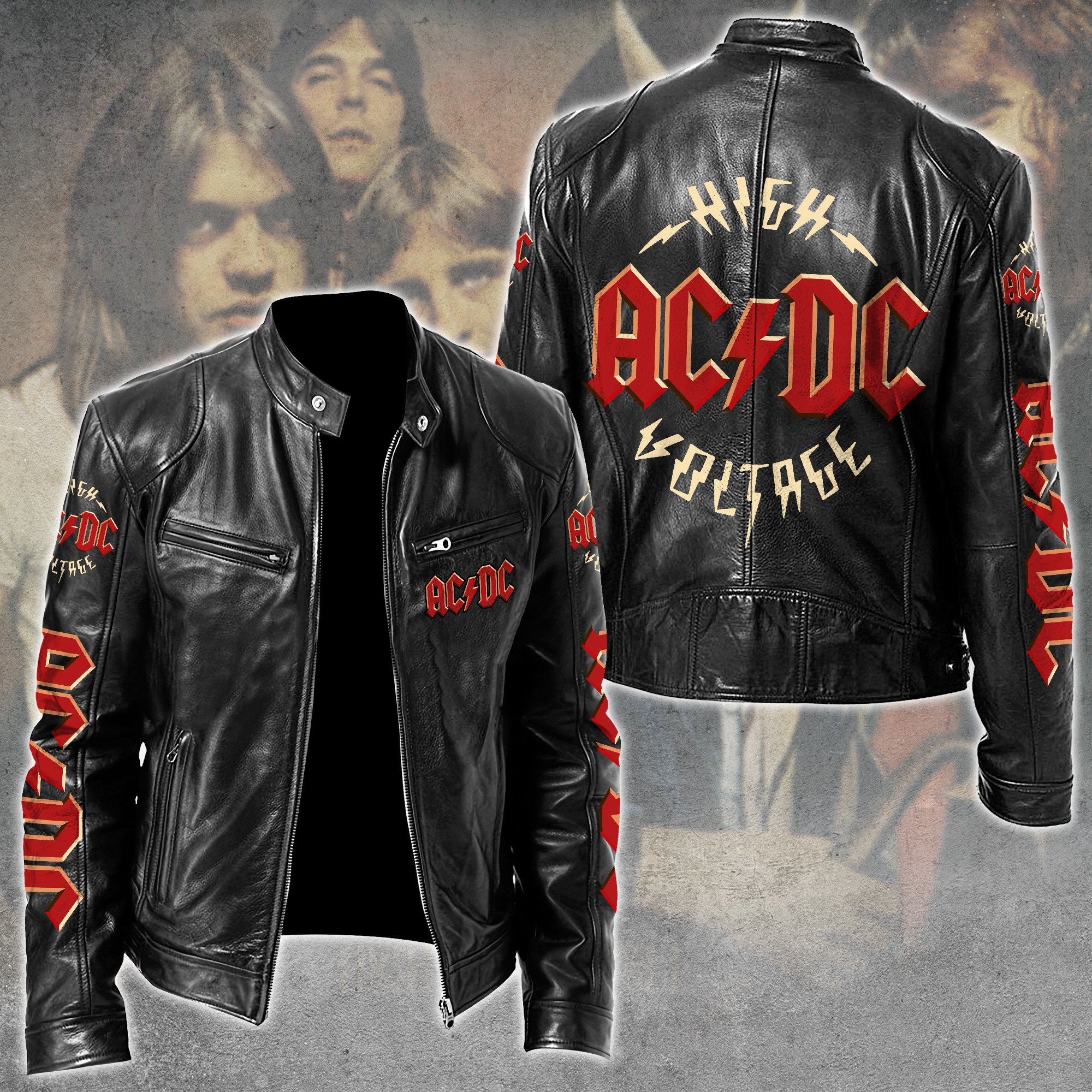 AC DC Music Leather Bomber Jacket