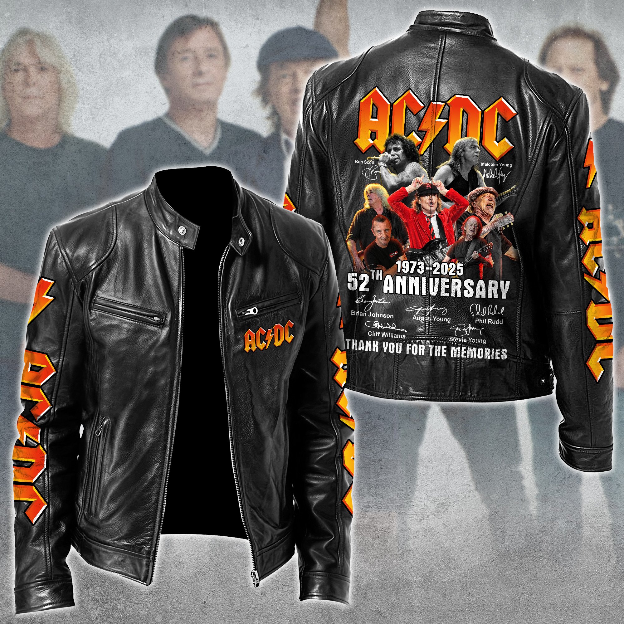 AC DC Music Leather Bomber Jacket