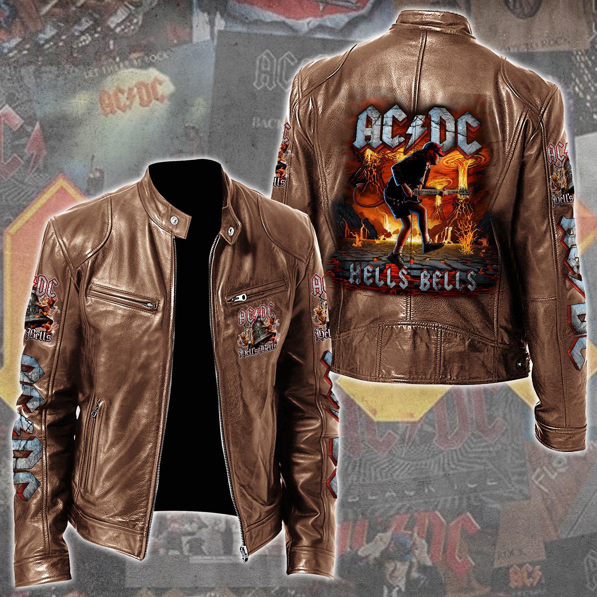AC DC Music Leather Bomber Jacket