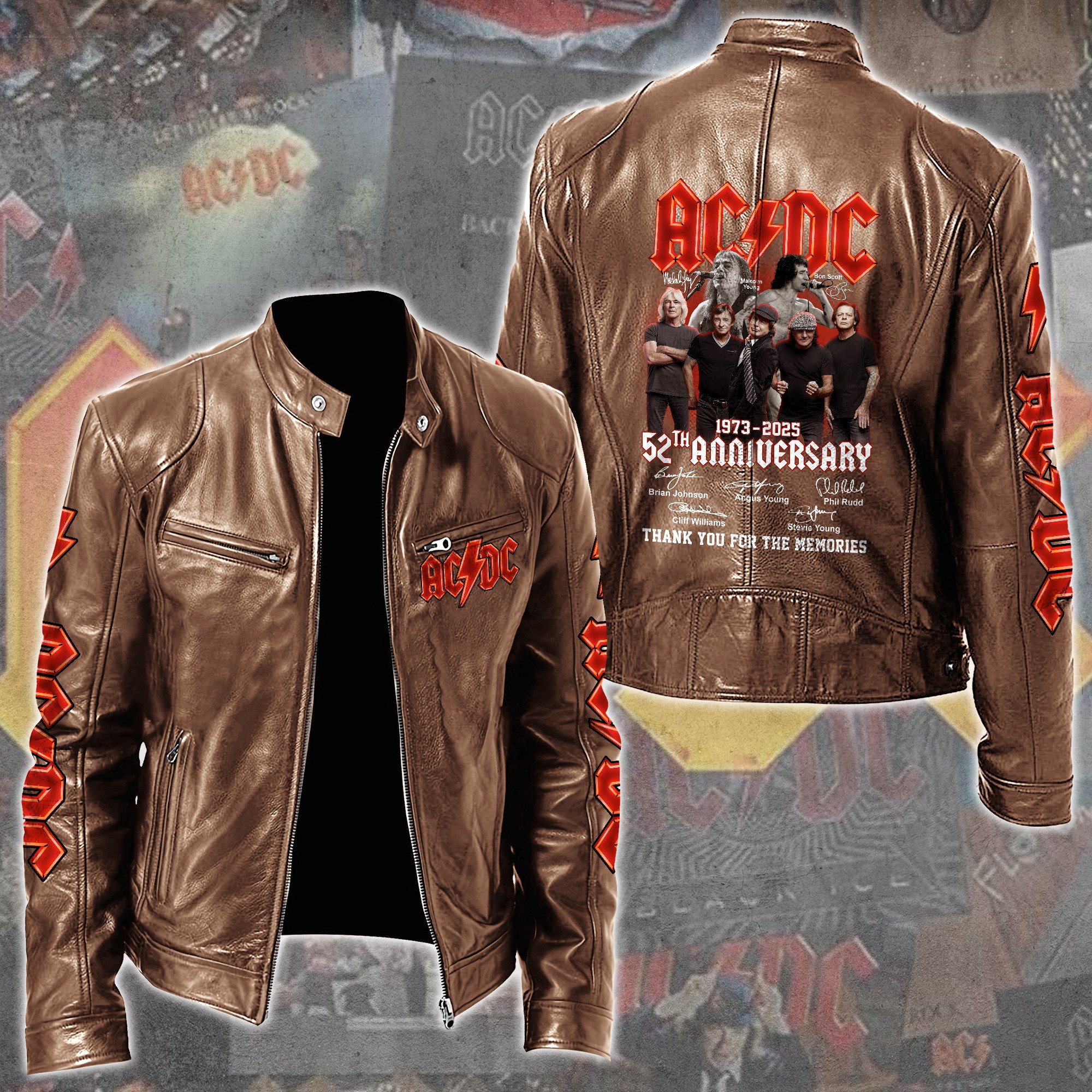 AC DC Music Leather Bomber Jacket