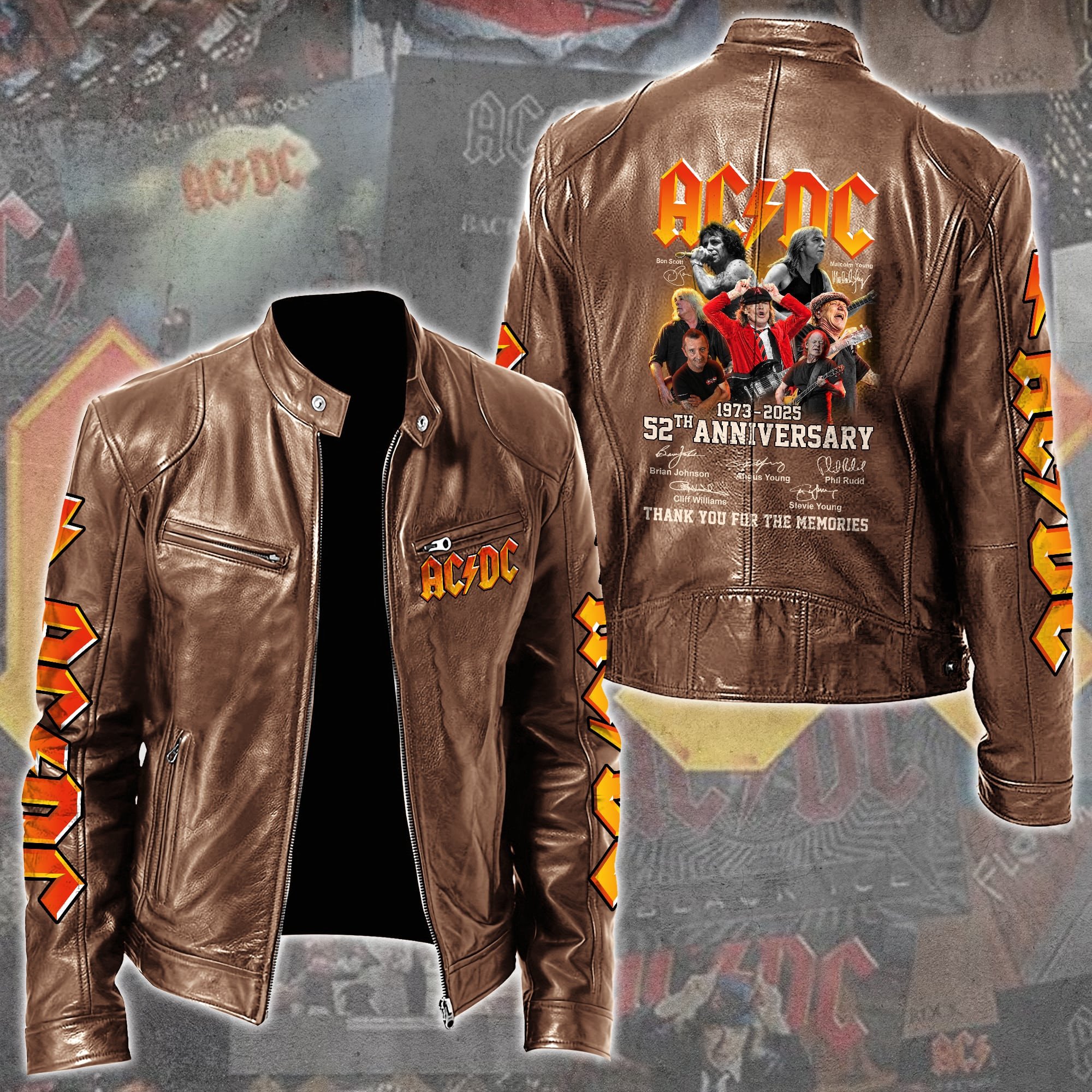 AC DC Music Leather Bomber Jacket