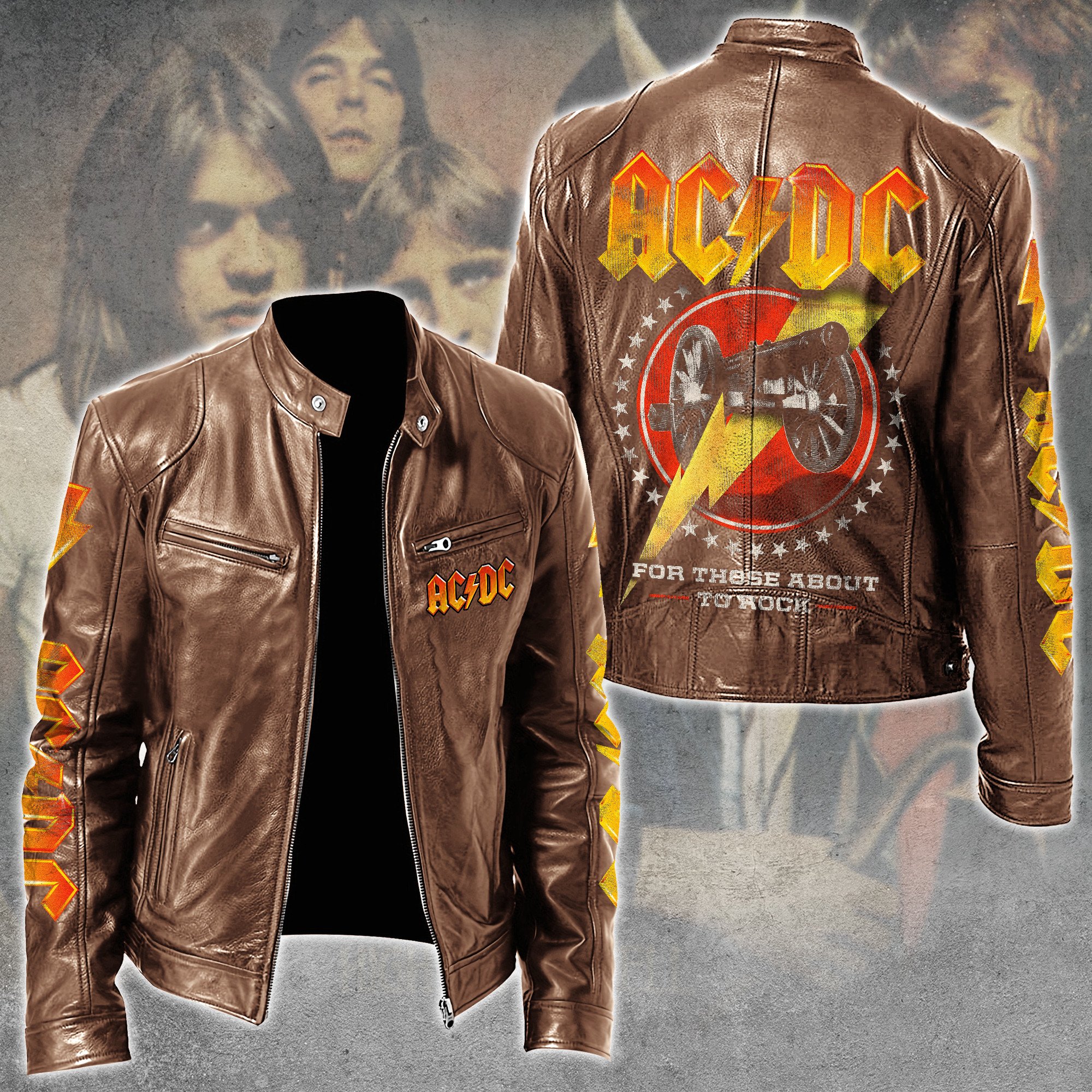 AC DC Music Leather Bomber Jacket