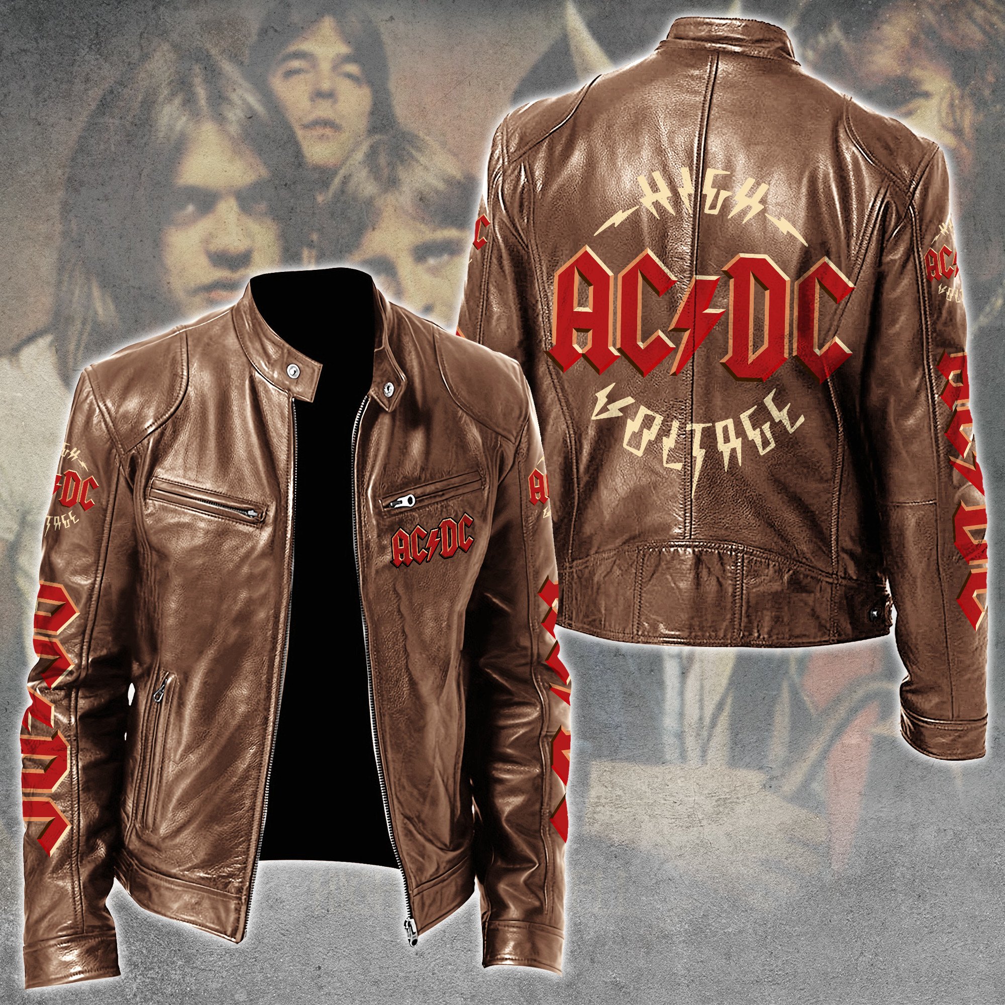 AC DC Music Leather Bomber Jacket