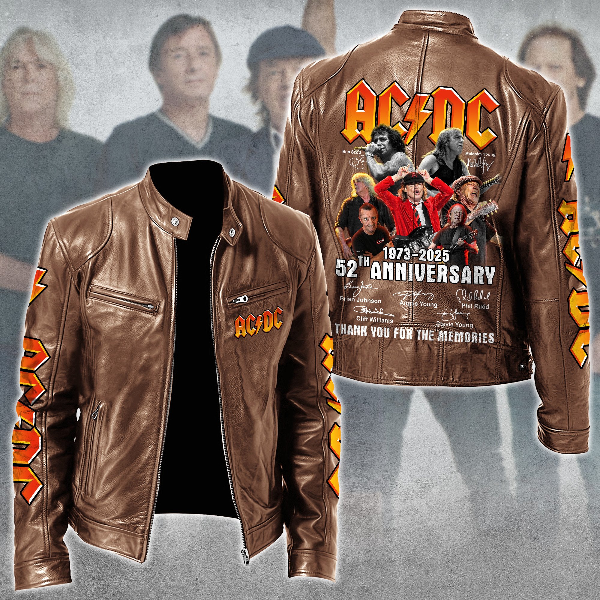 AC DC Music Leather Bomber Jacket