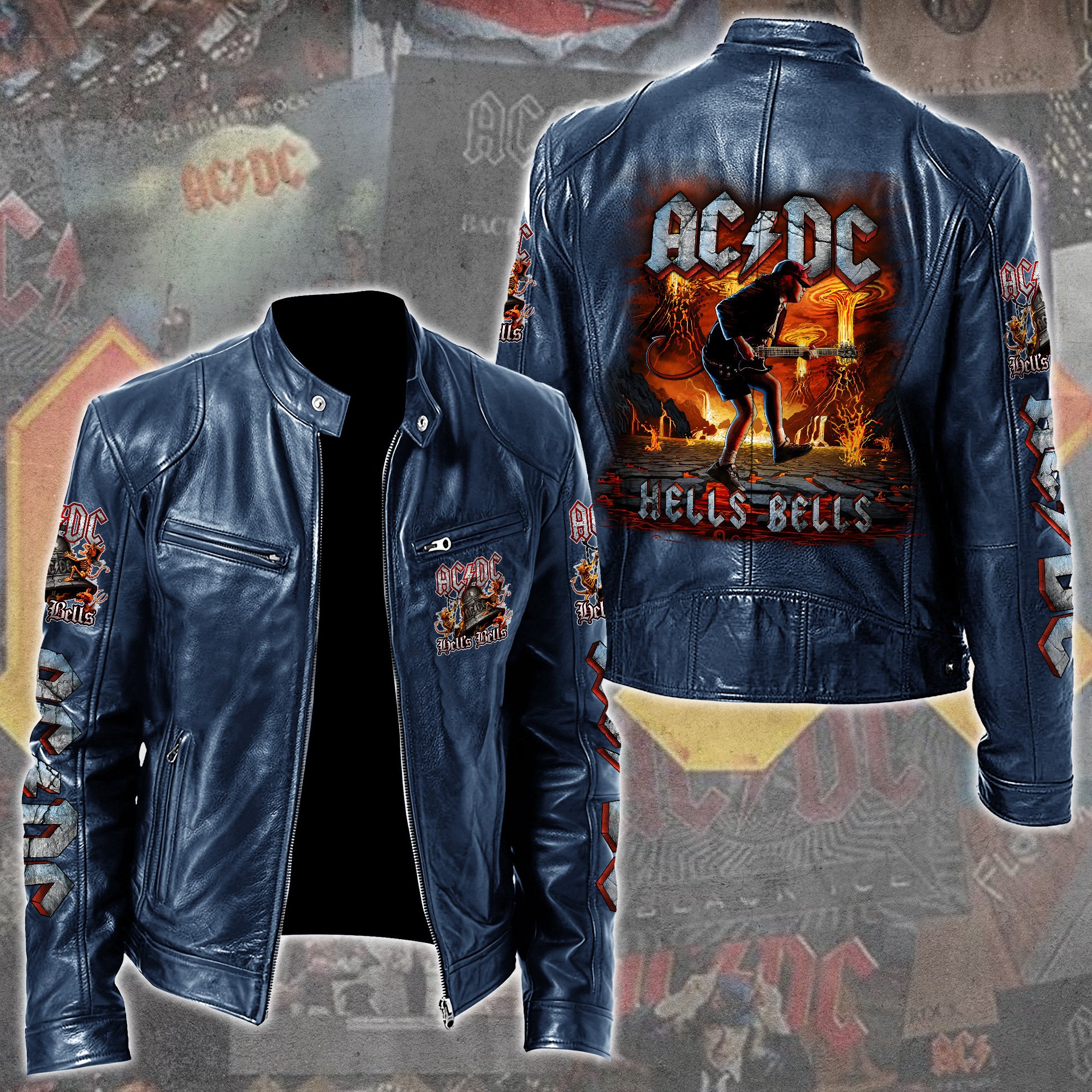 AC DC Music Leather Bomber Jacket