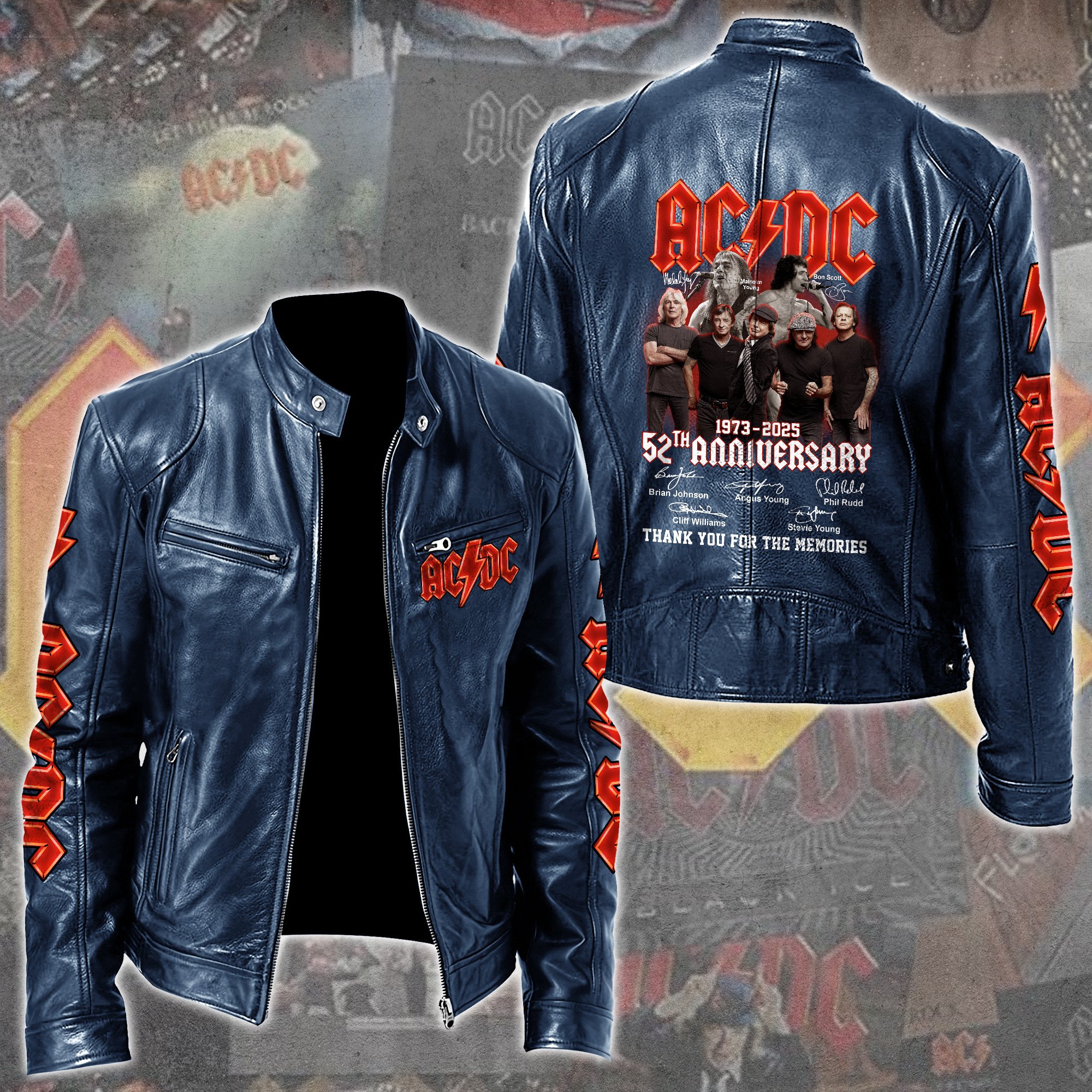 AC DC Music Leather Bomber Jacket