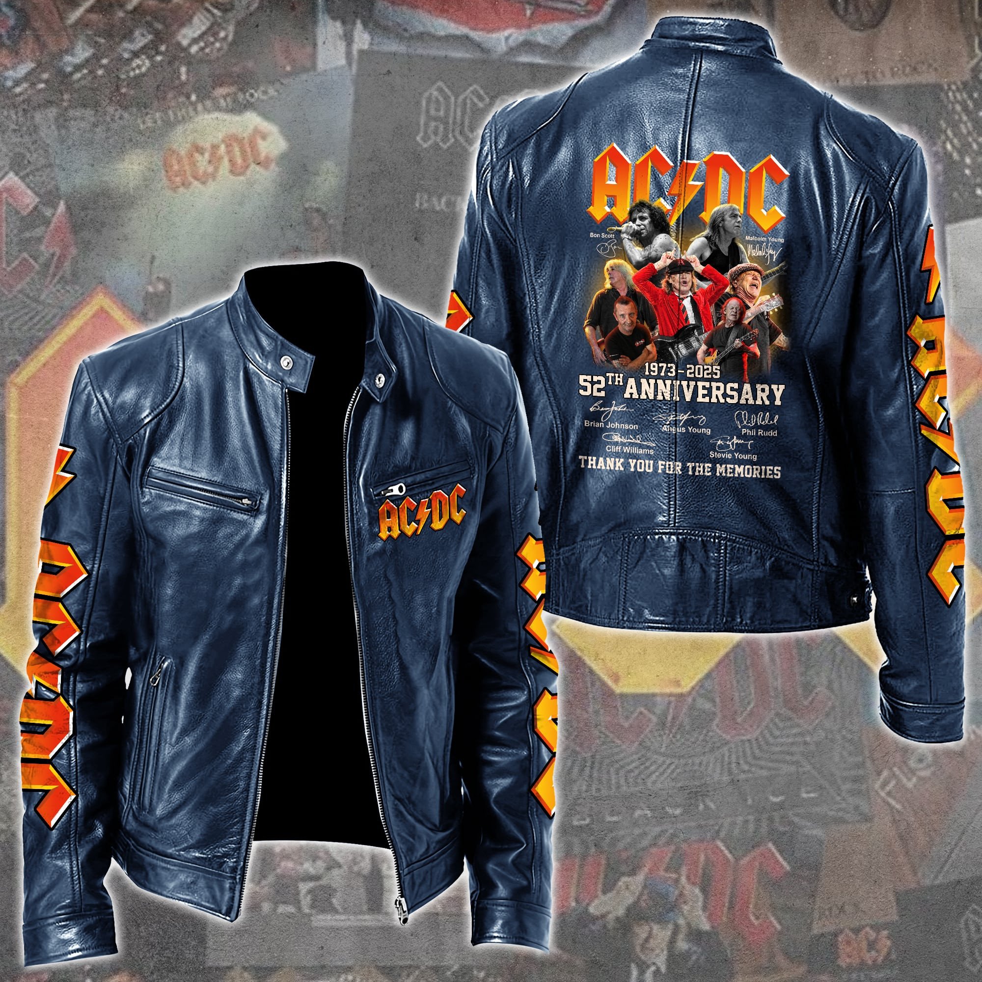 AC DC Music Leather Bomber Jacket
