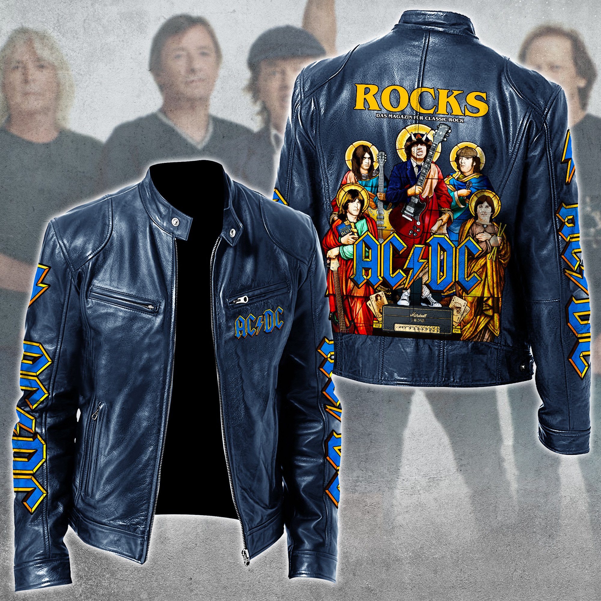 AC DC Music Leather Bomber Jacket