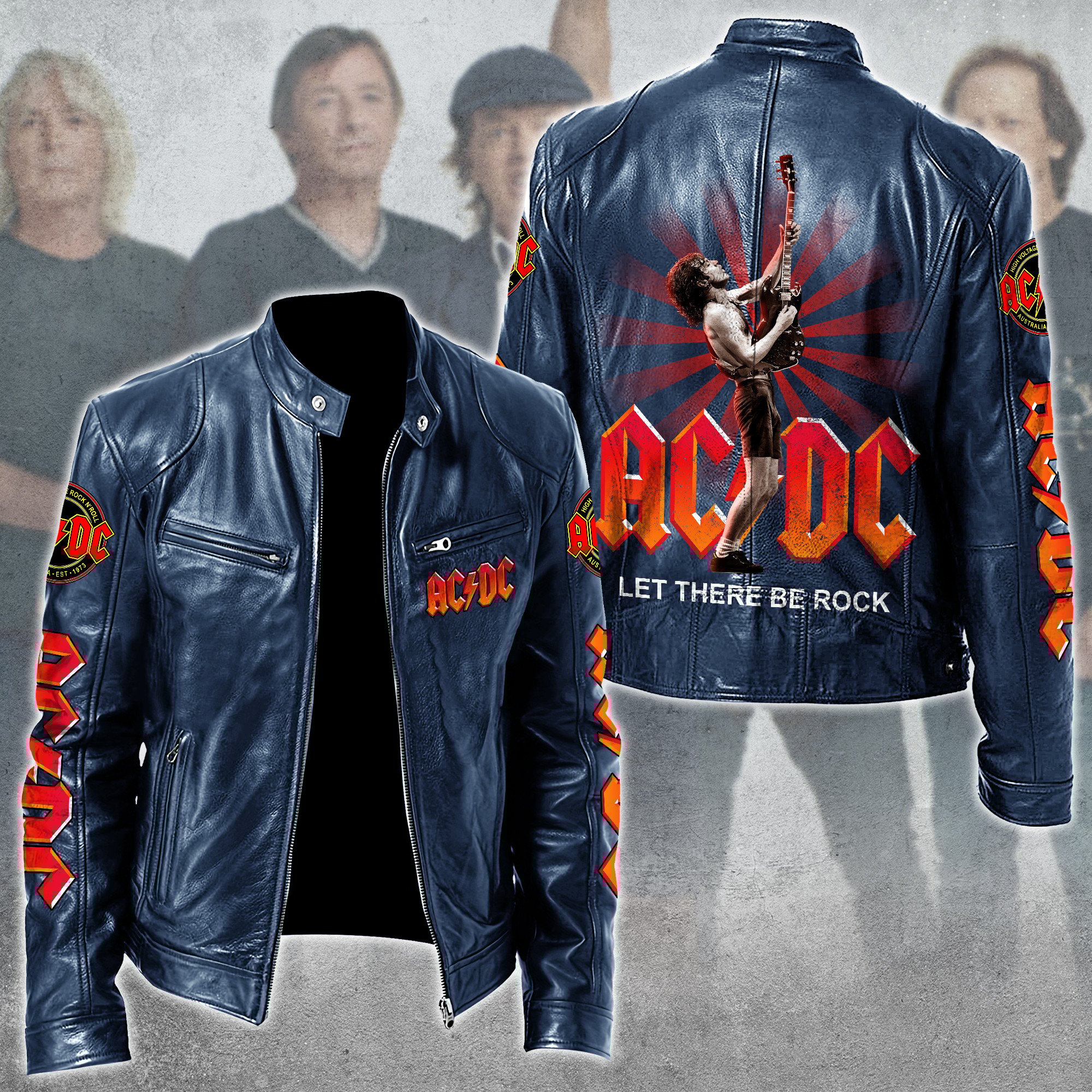 AC DC Music Leather Bomber Jacket