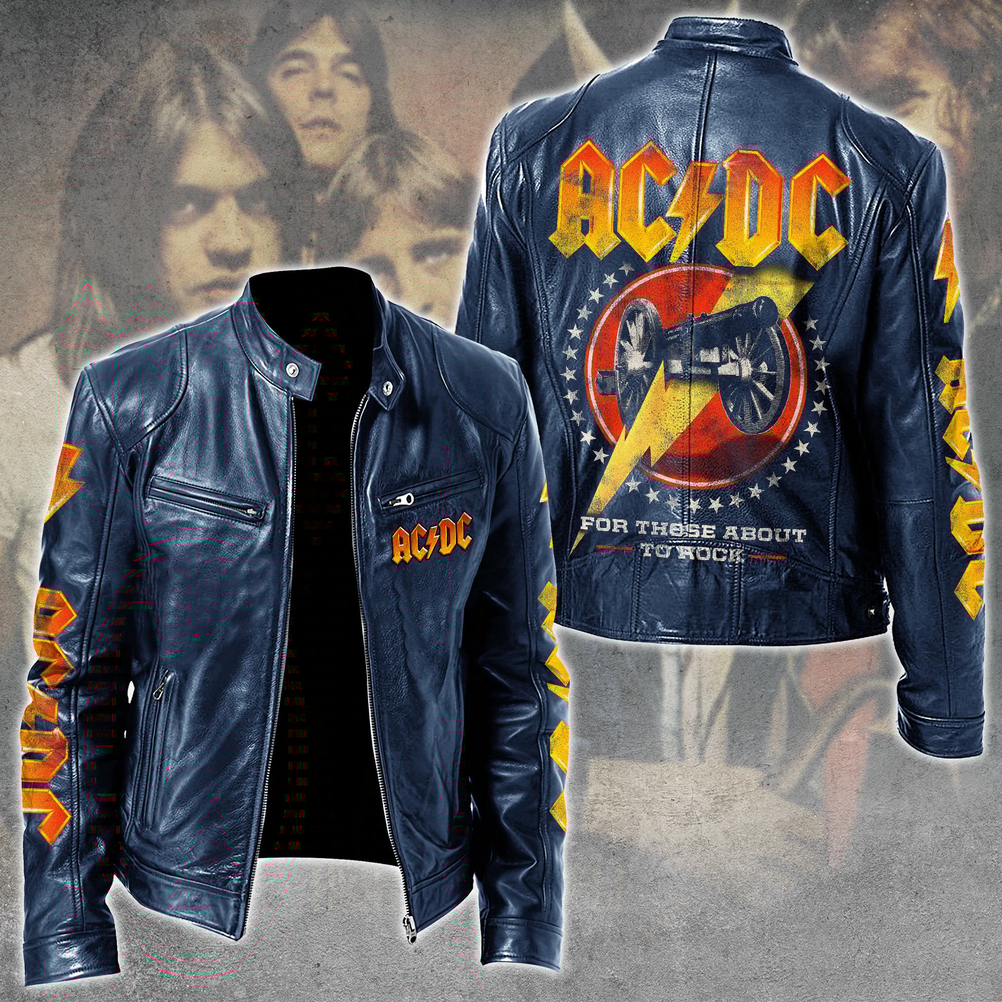 AC DC Music Leather Bomber Jacket