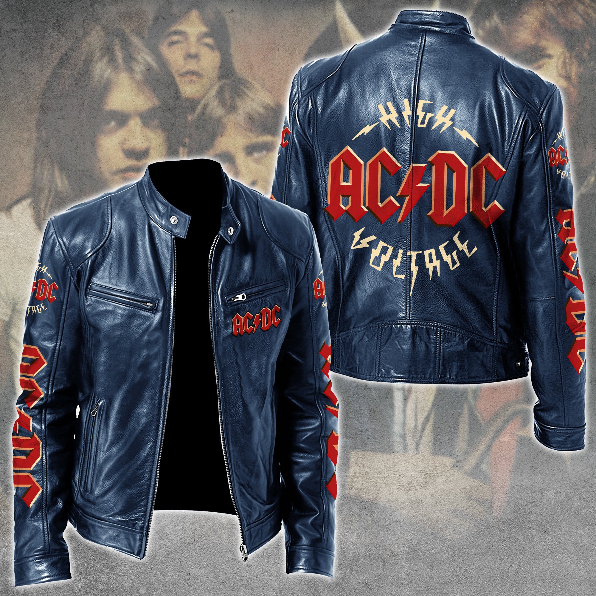 AC DC Music Leather Bomber Jacket