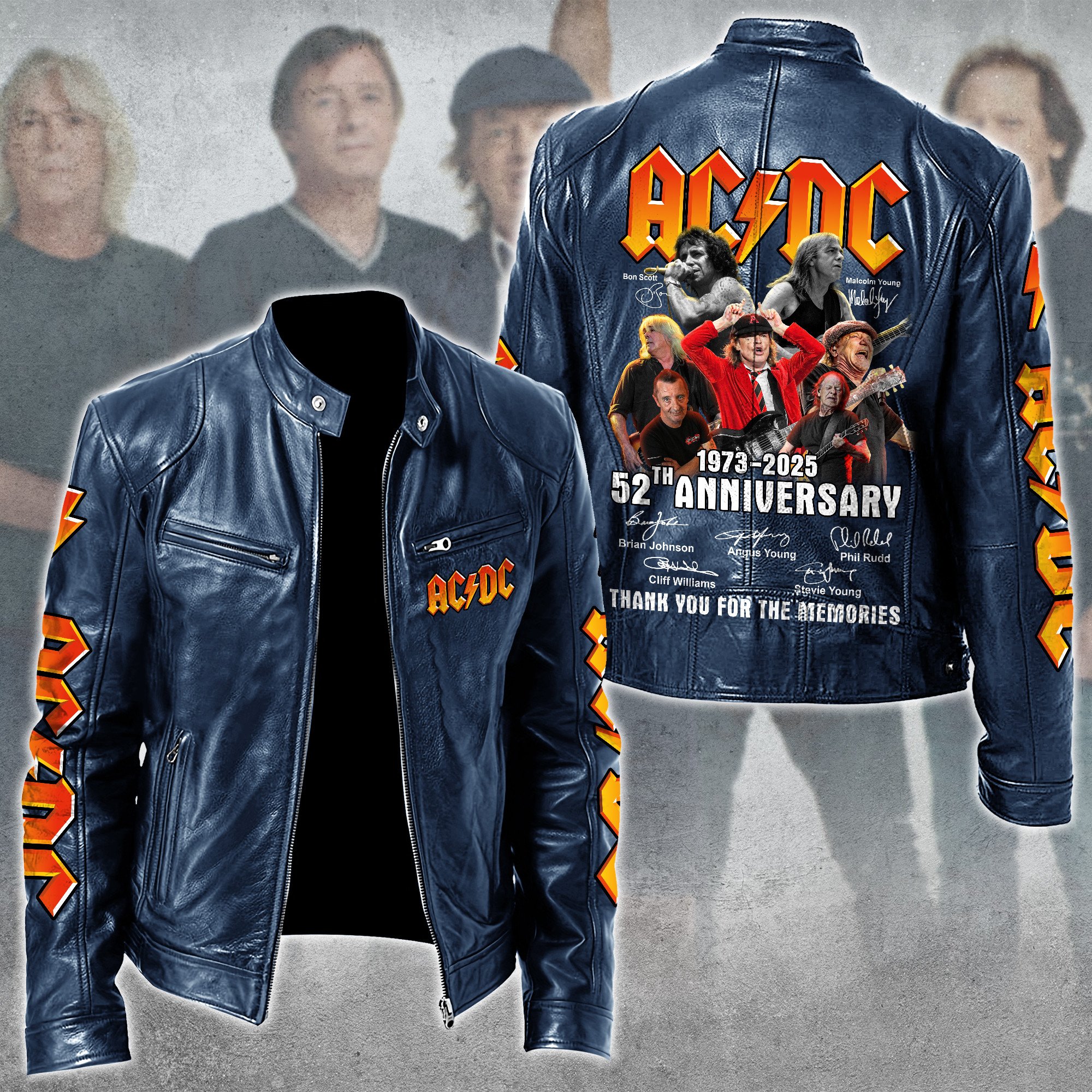 AC DC Music Leather Bomber Jacket