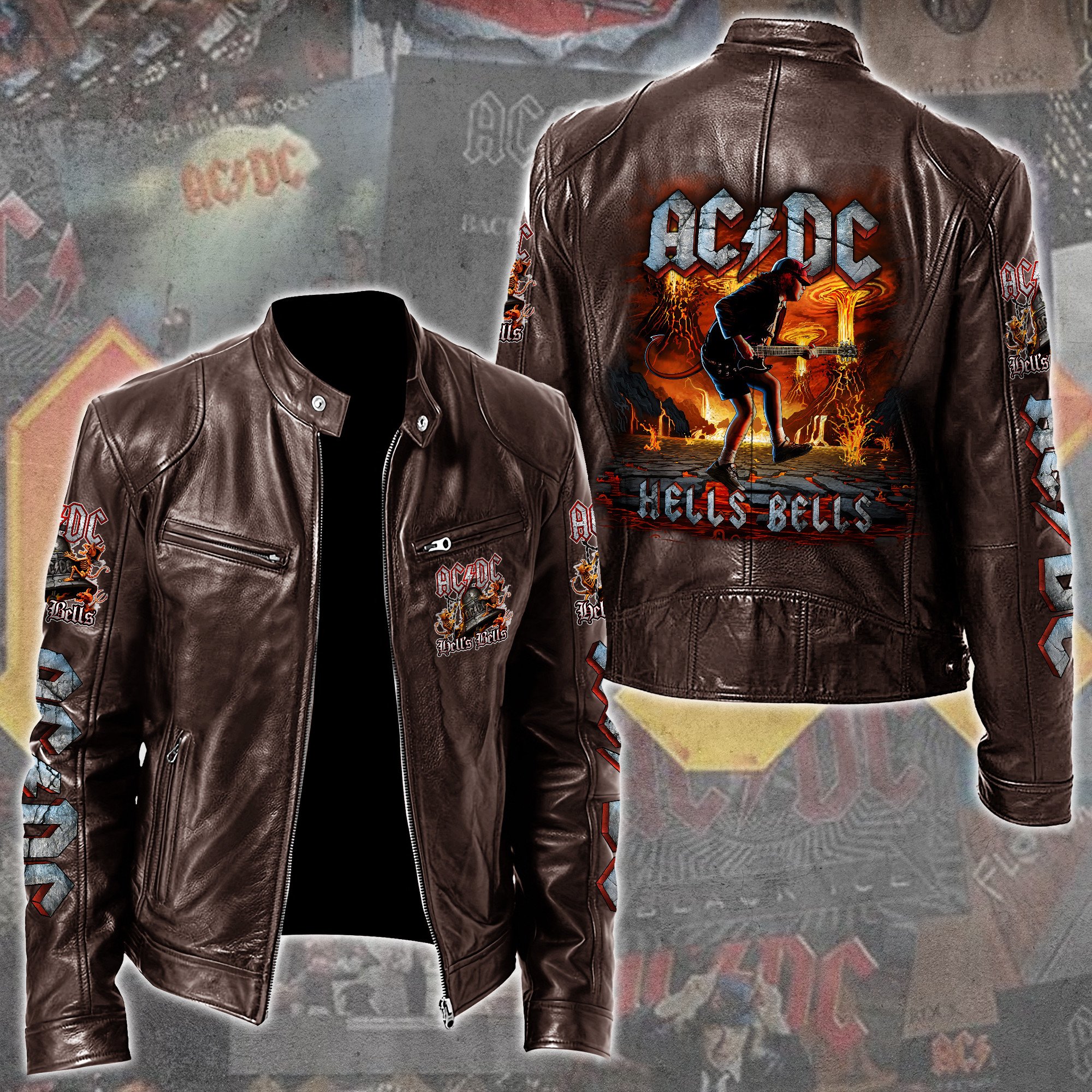 AC DC Music Leather Bomber Jacket