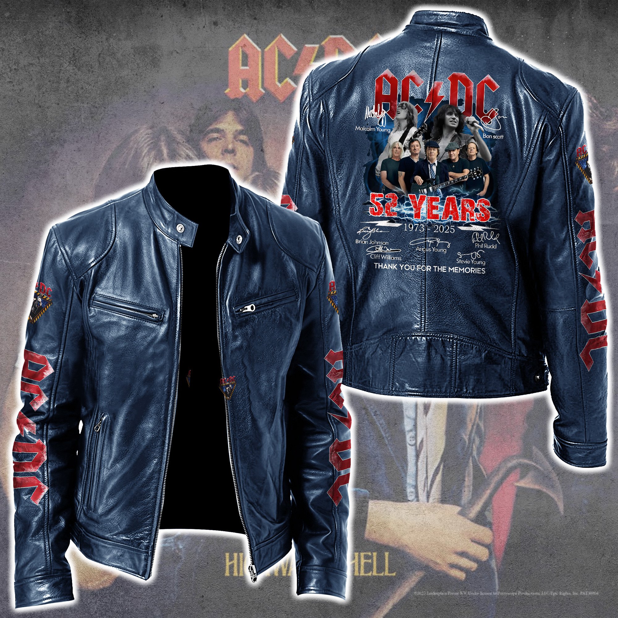 AC DC Music Leather Bomber Jacket