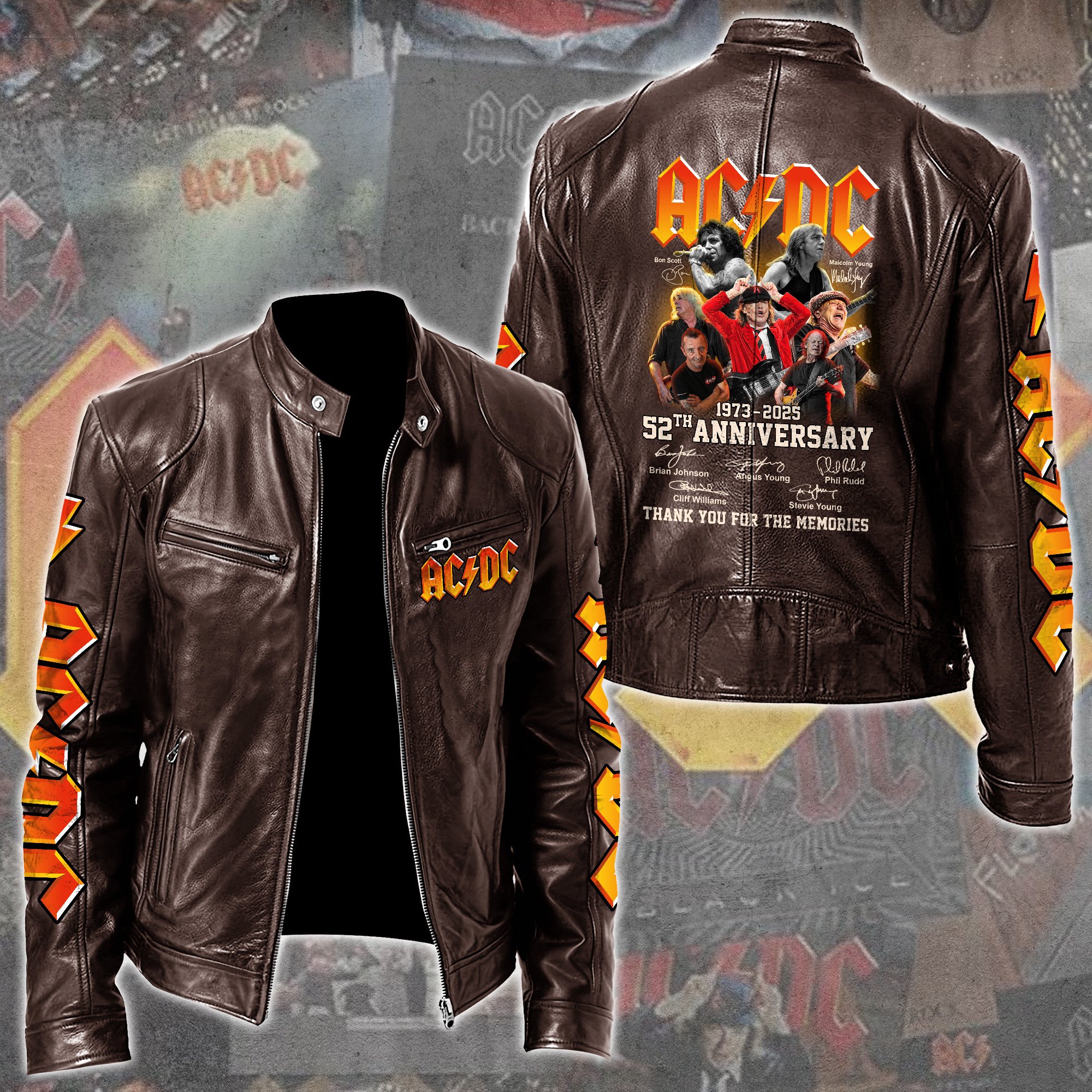 AC DC Music Leather Bomber Jacket