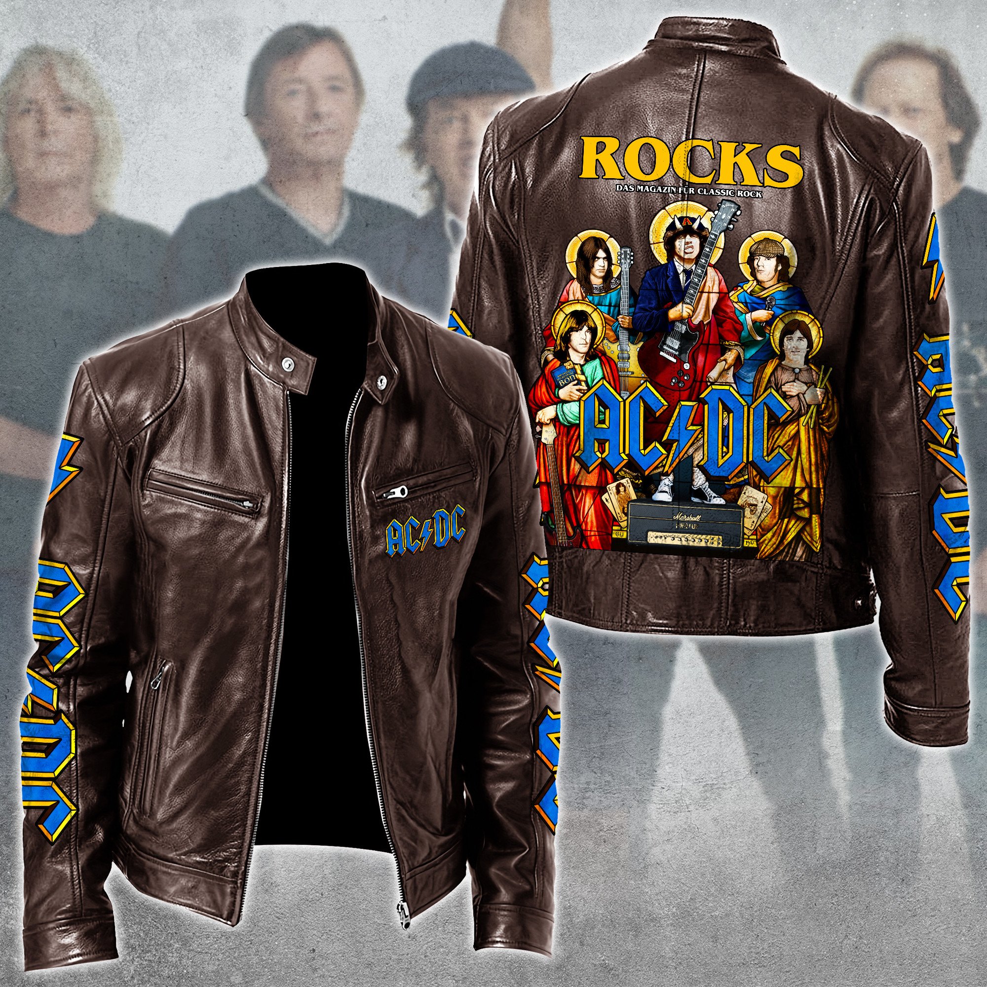 AC DC Music Leather Bomber Jacket