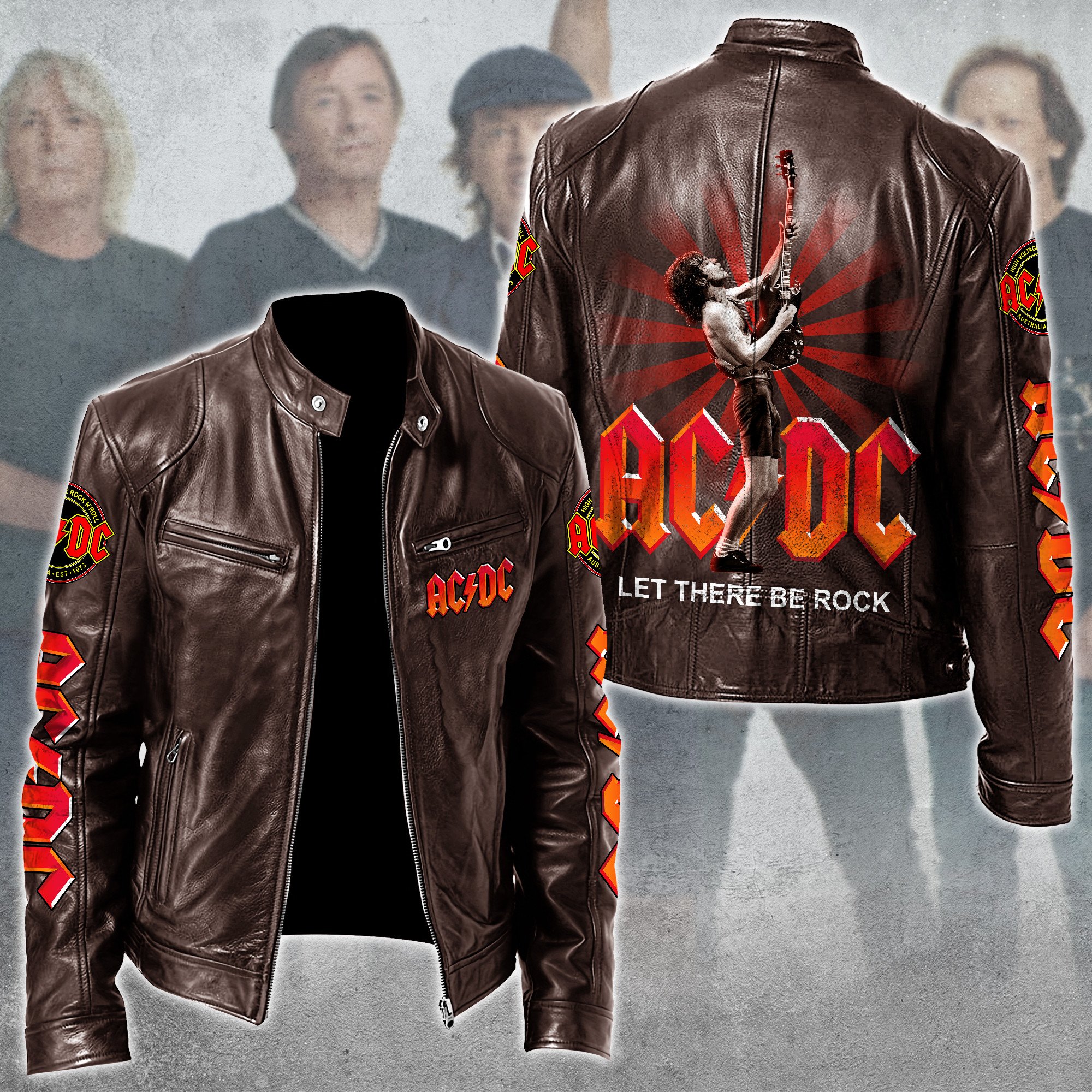 AC DC Music Leather Bomber Jacket