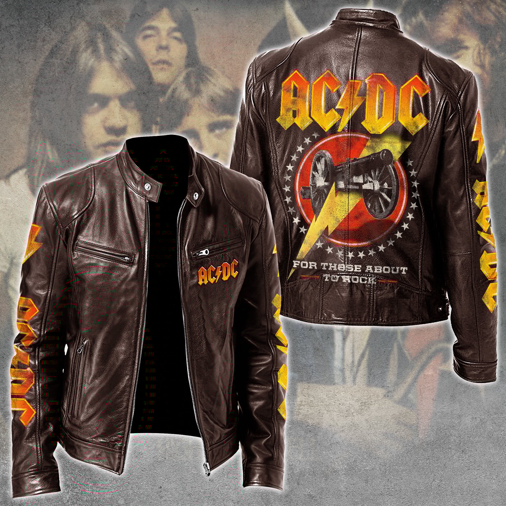 AC DC Music Leather Bomber Jacket