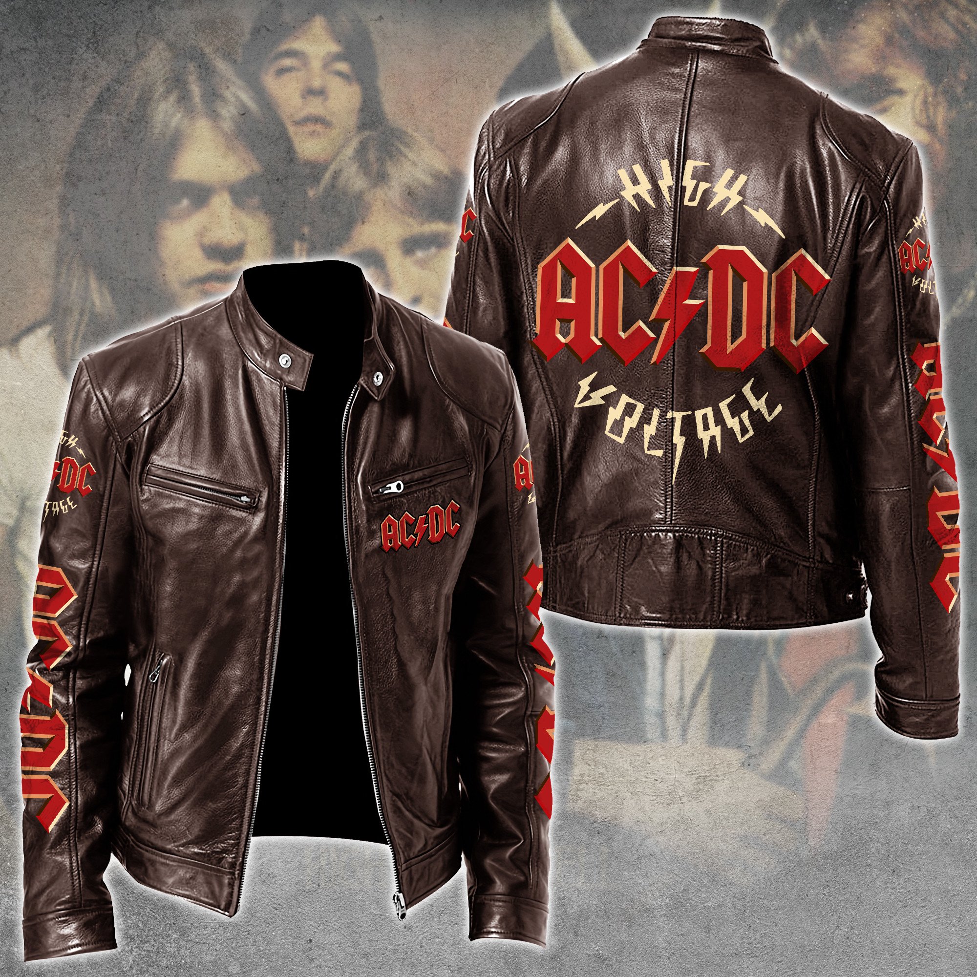 AC DC Music Leather Bomber Jacket