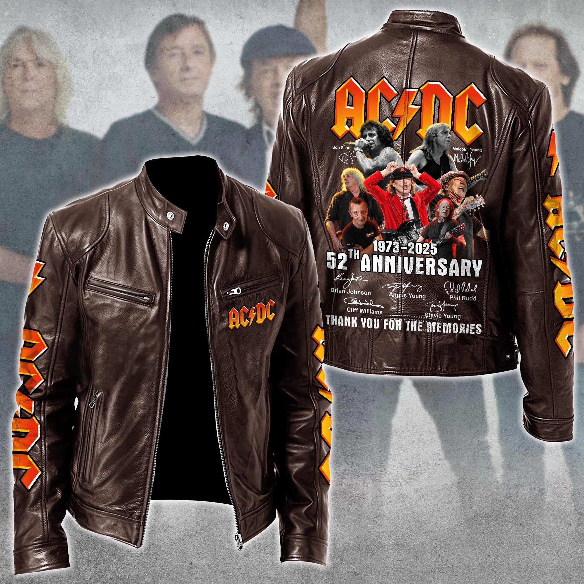 AC DC Music Leather Bomber Jacket