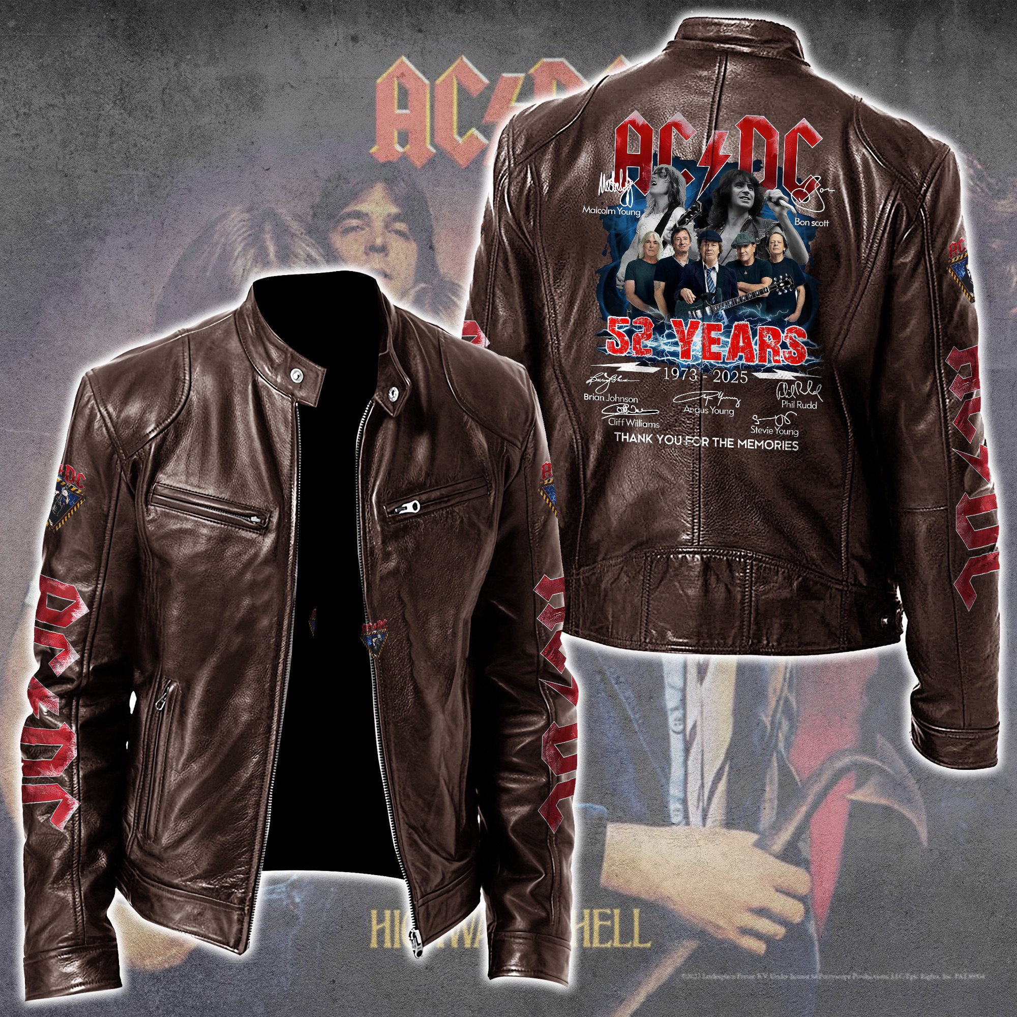 AC DC Music Leather Bomber Jacket