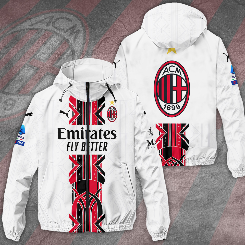 AC Milan Seria A Style Windbreaker Jacket For Fans