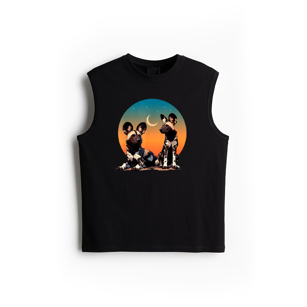 African Painted Wild Dogs Sunset Moon Wild Dog Lovers Design Tank Top