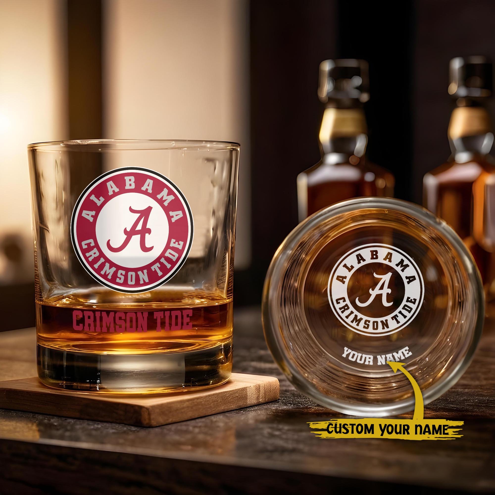 Alabama Crimson Tide Engraved Whiskey Glass Custom Your Name, Groomsman 11Oz Whiskey Glass, Football Gift, Gifts For Dad